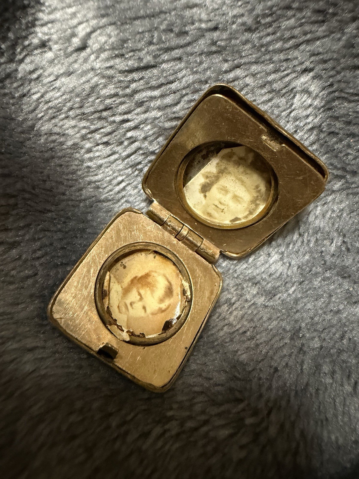 Square Gold filled Metal Photo Locket Pendant Hinged w/ Bail, 2 Photos