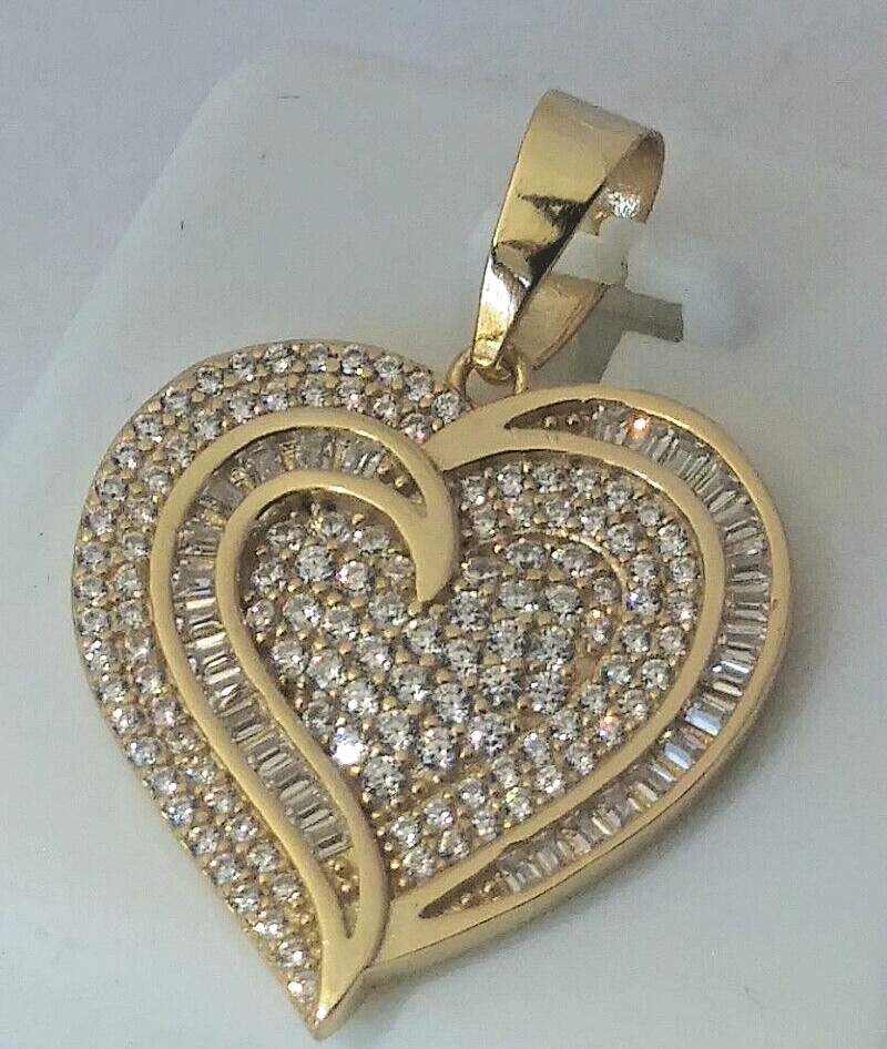 30x21mm 925 STERLING SILVER MICRO-PAVE CZ HEART PENDANT GOLD PLATED