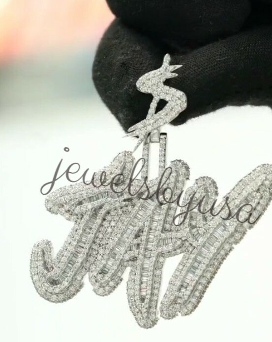2.78ct Baguette Natural Moissanite Mens “JAY” Customized Name Pendant 925 Silver