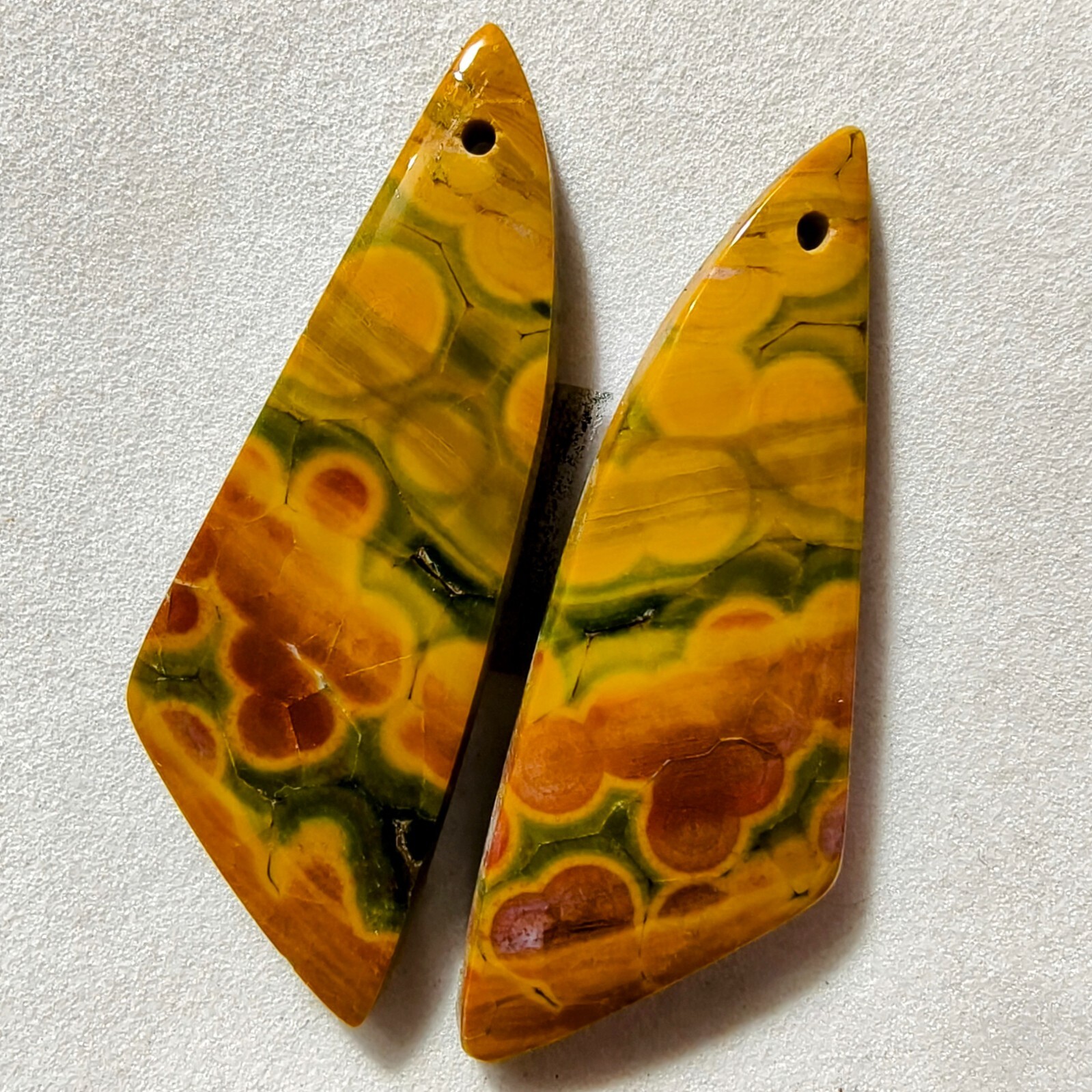 31 Cts Natural Ocean Jasper Drilled Match Pair Cabochon Gemstone 39.1 X 13.5 MM