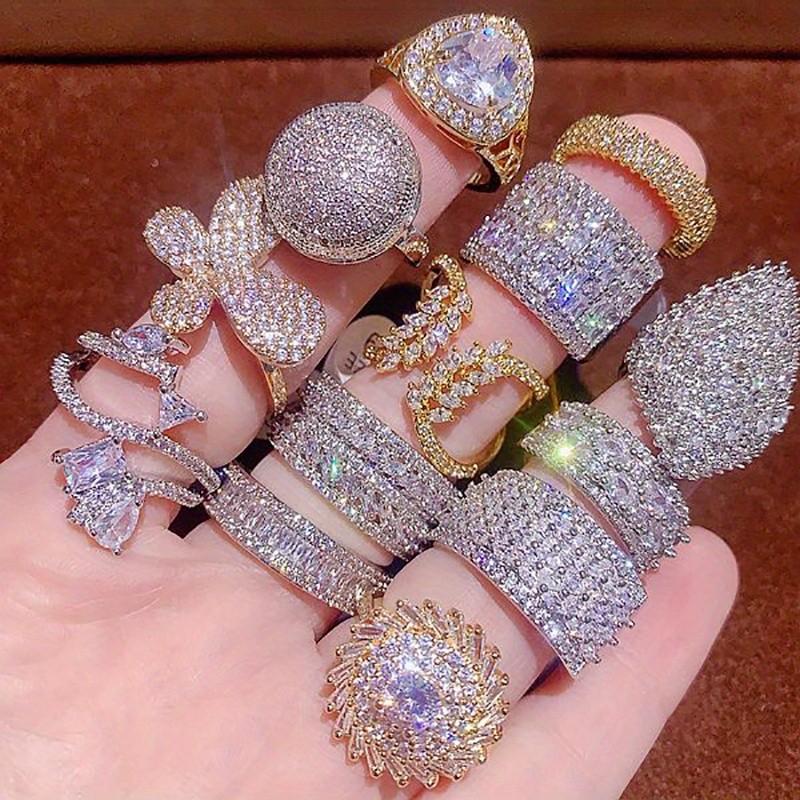 10-30pcs Vintage Luxury Crystal Ring Set Fashion Band Statement Jewelry Bulk