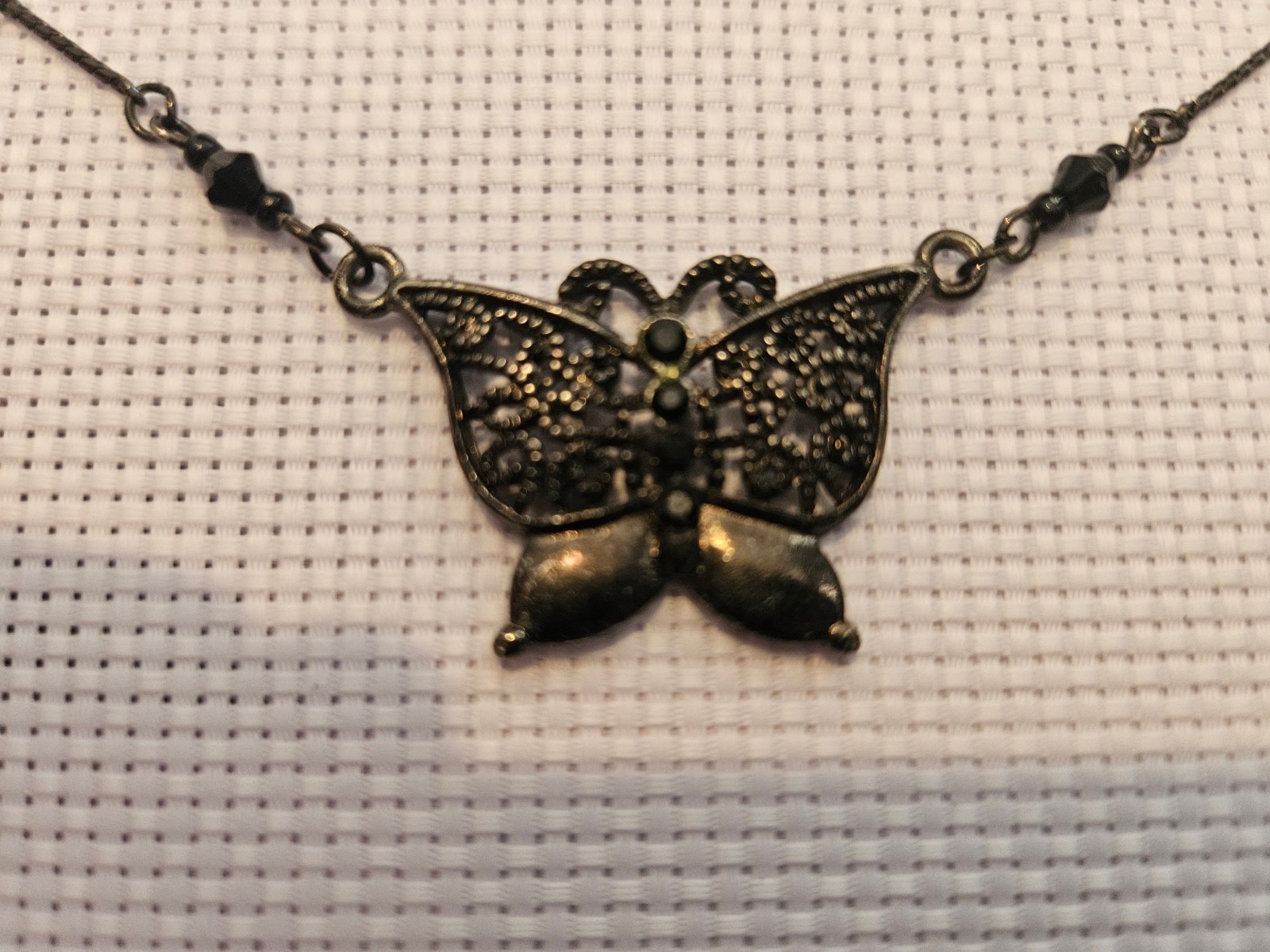Butterfly Filigree Choker Black Beaded Gothic Necklace Adjustable