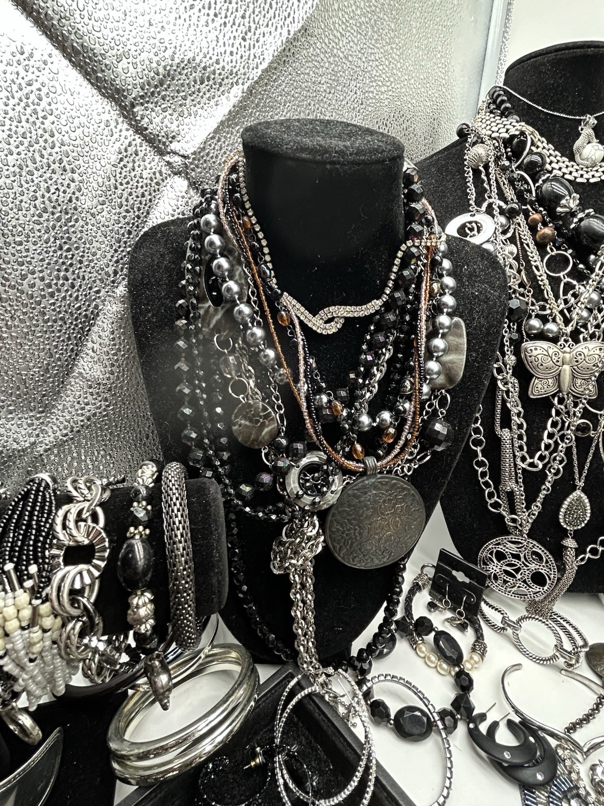 Vntg to Now Black/Silver Jewelry Lot All Wearable 8+ Lbs, 148 Pc #240