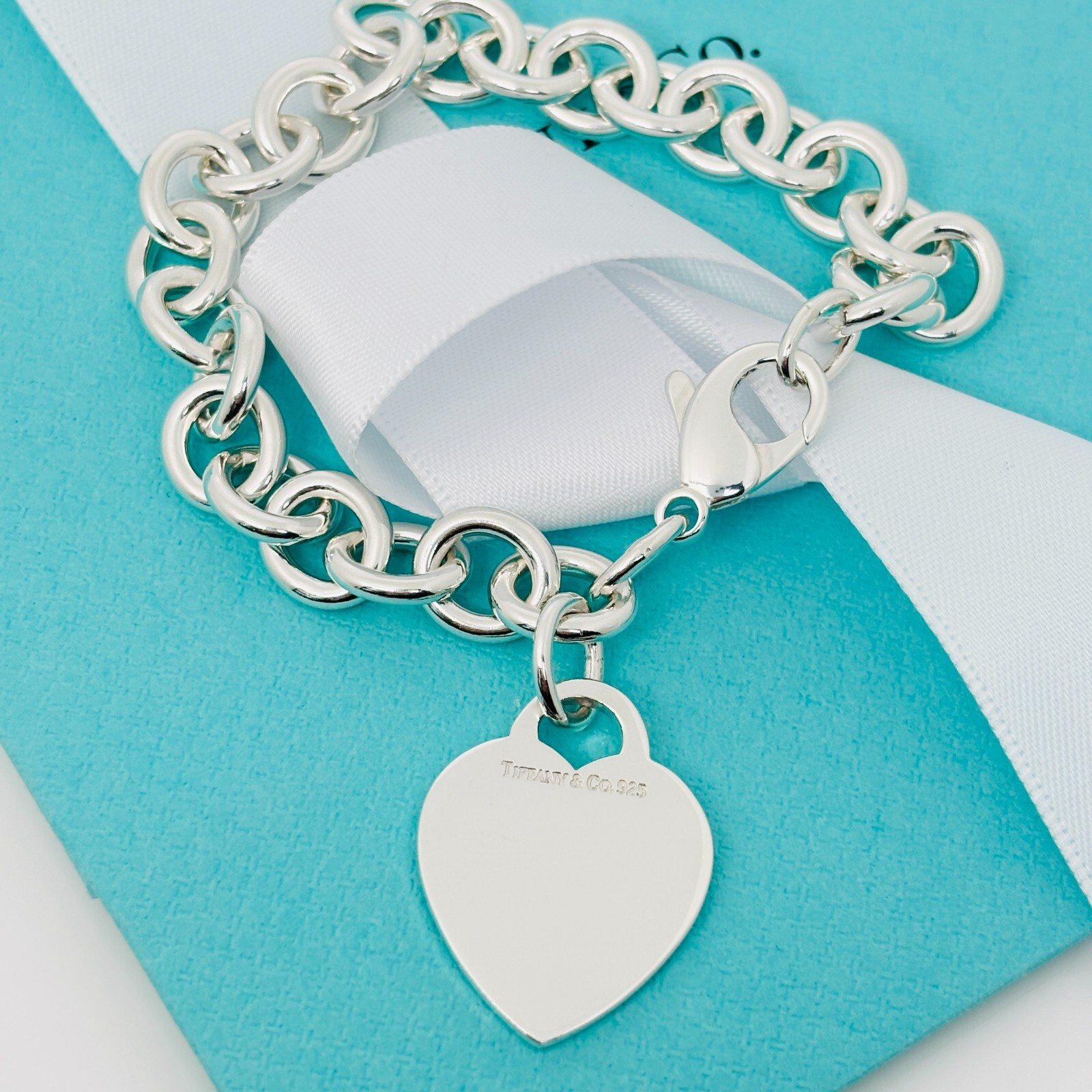 Size Medium Tiffany Heart Tag Charm Bracelet Engravable Guaranteed Authentic
