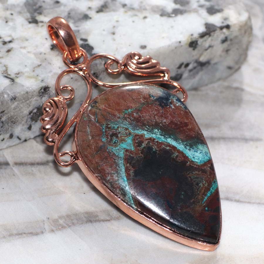 Copper Plated Chrysocolla Pendant 2.4″ Everyday Wear Design Most Beautiful JW