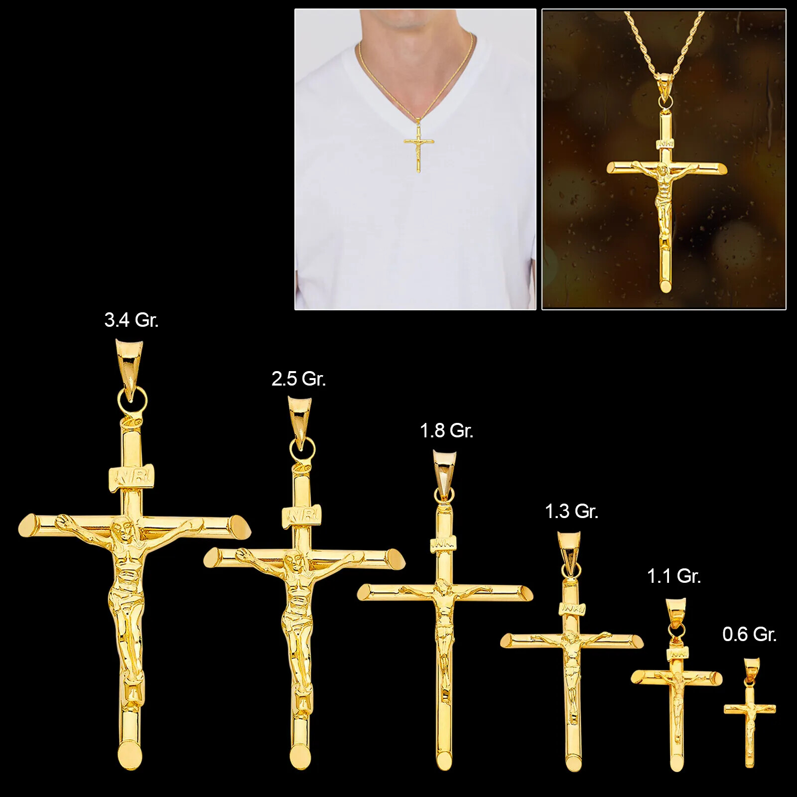 Real 14k Yellow Gold Jesus Crucifix Cross Pendant Charm All Size