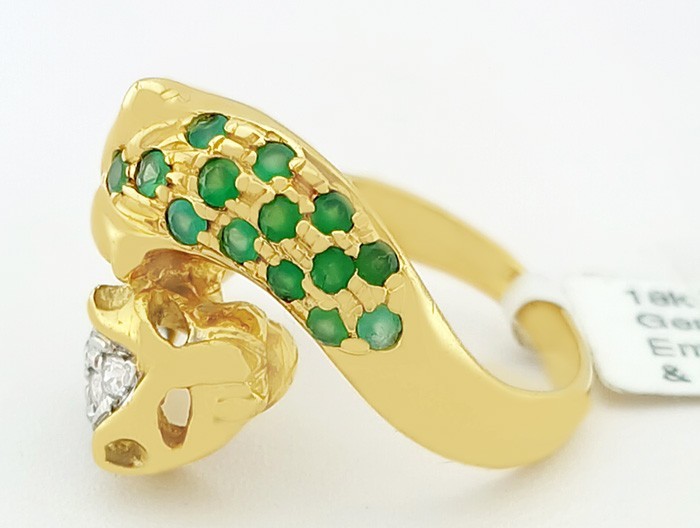 GENUINE 1.12 Cts EMERALDS & WHITE SAPPHIRE PANTER RING 18k GOLD – MADE IN USA