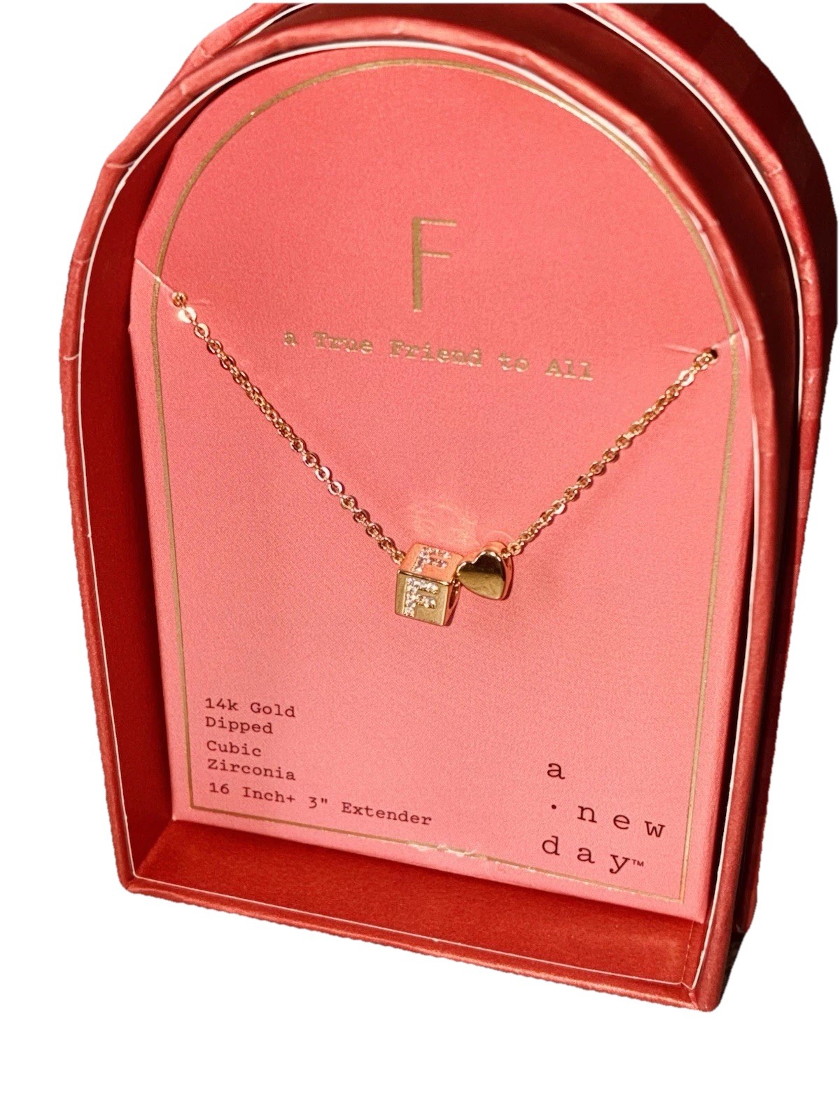 Choose! Gold Cube, Diamond “Letter” Heart Charmed Necklaces “A New Day” Gold Dip