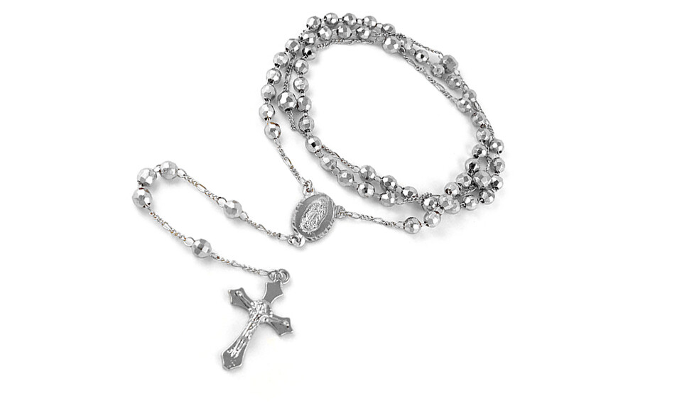 Verona Jewelers 24″ Gold Plated Rosary Necklace, Gold, Silver, Rod,Tri Color