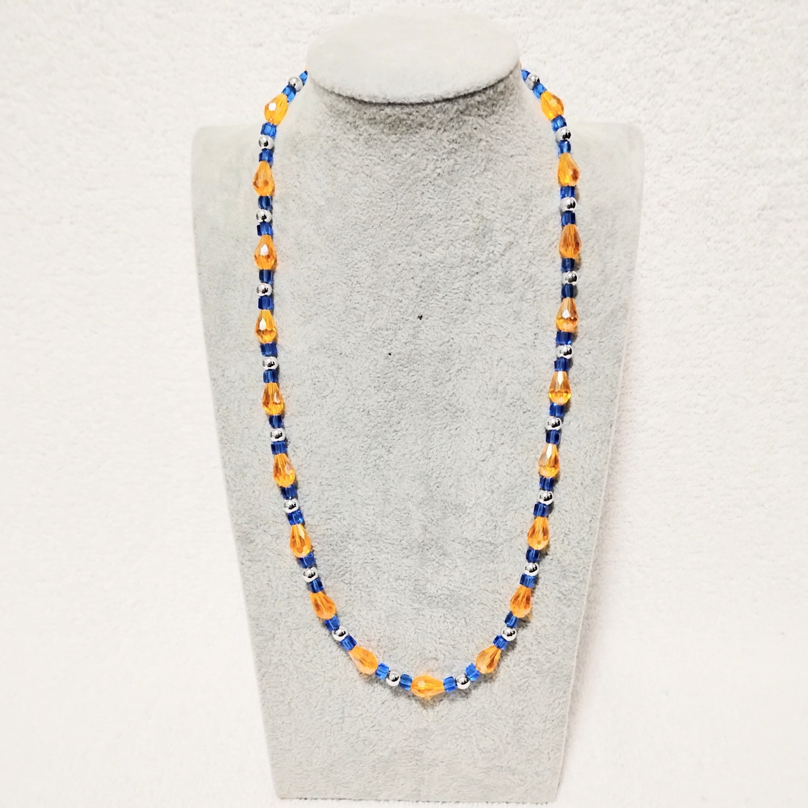 Handcrafted Jewelry 22″ Citrine Yellow/Orange Teardrop & Blue Glass Necklace