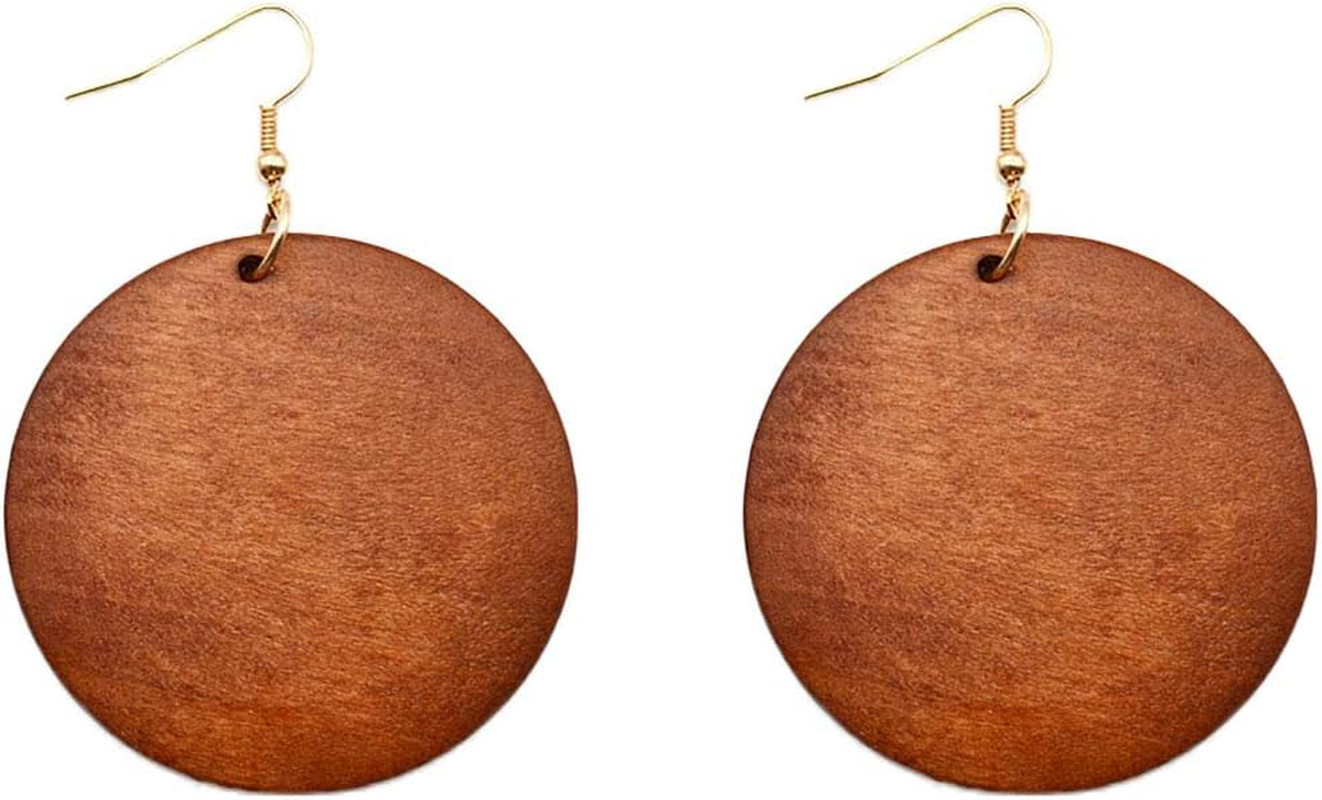 4 Pairs Ethnic Big Geometric round Circle Teardrop Wood Dangle Earrings Wooden D