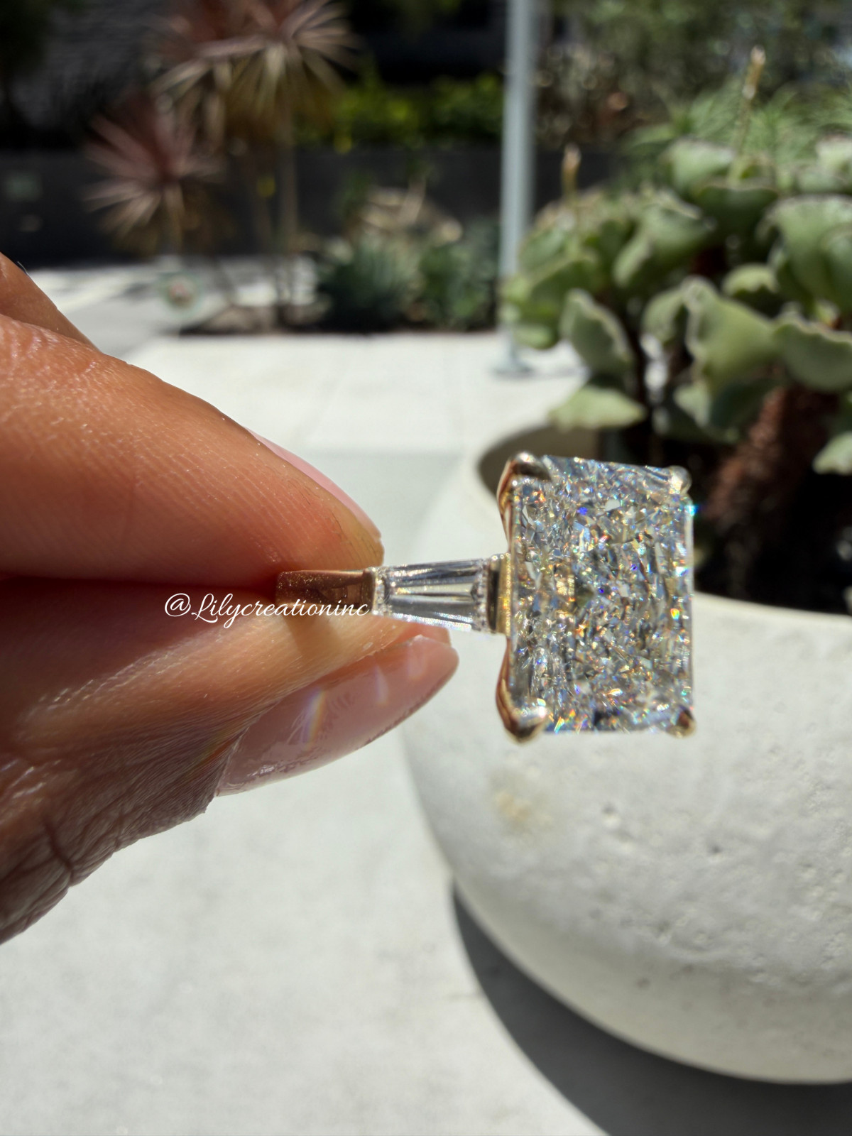 3Ct Radiant IGI Taper Baguettes Side Stones Lab Grown Engagement Ring Platinum