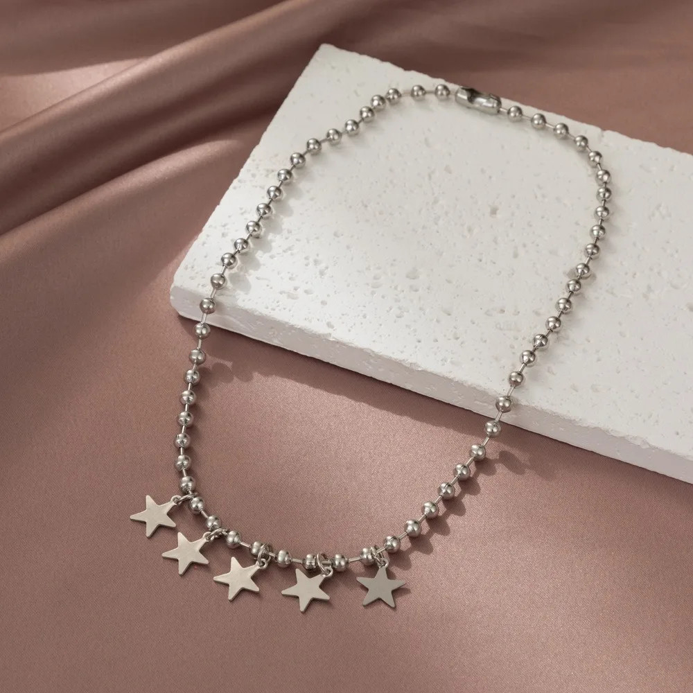 Titanium Steel Star Pendant Necklace for Men Women Y2K Hip Hop Beads Chains Chok