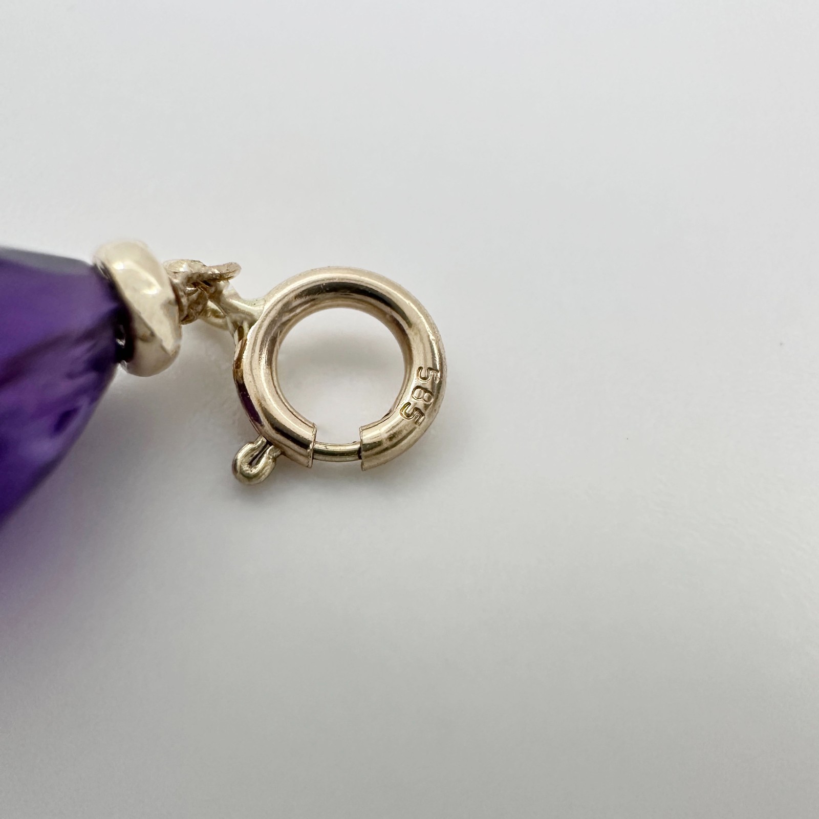 14K Solid Yellow Gold Small Amethyst Briolette Charm Pendant w/Spring Clasp