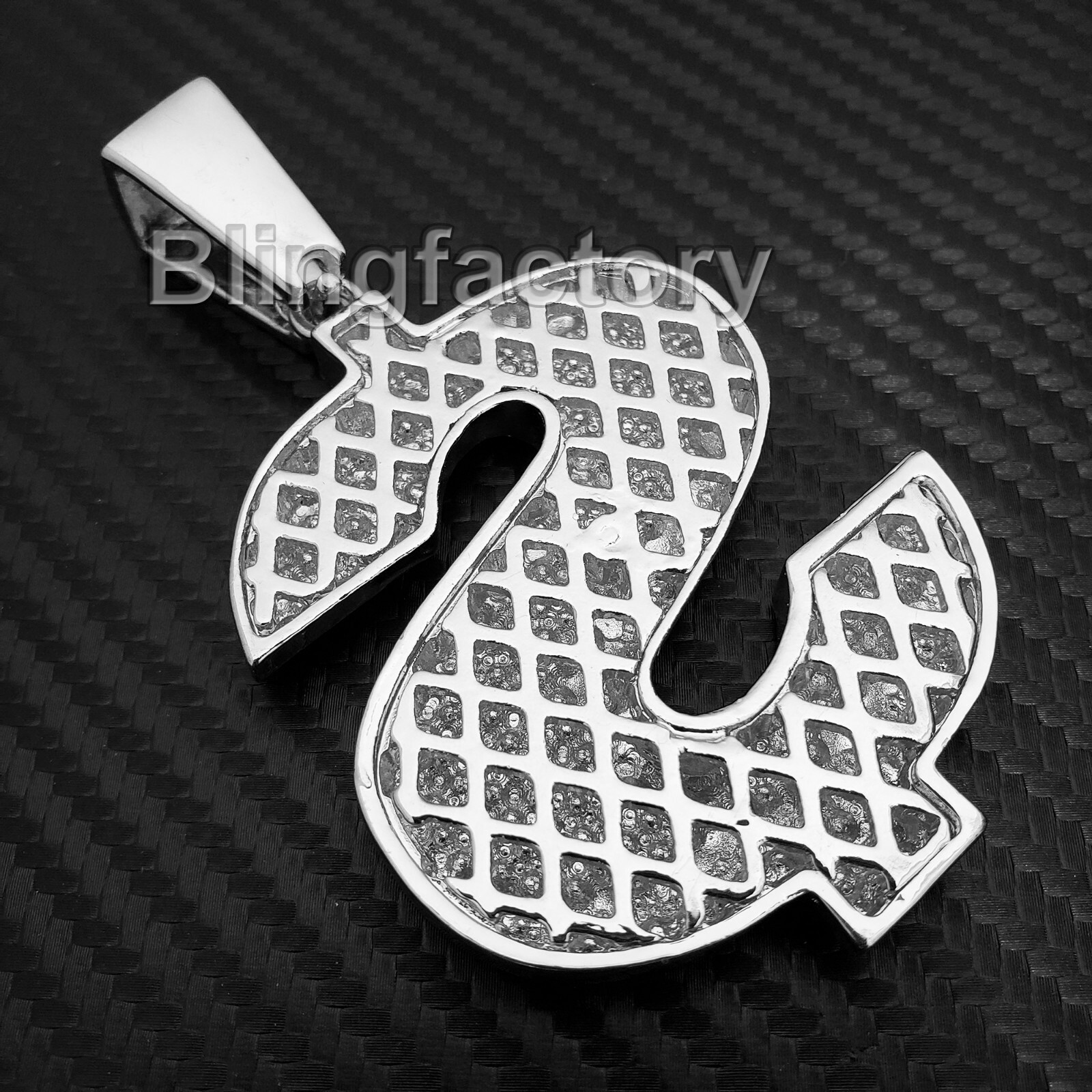 HIP HOP ICED CUBIC ZIRCONIA SILVER PLATED ALLOY LARGE $ DOLLAR SYMBOL PENDANT