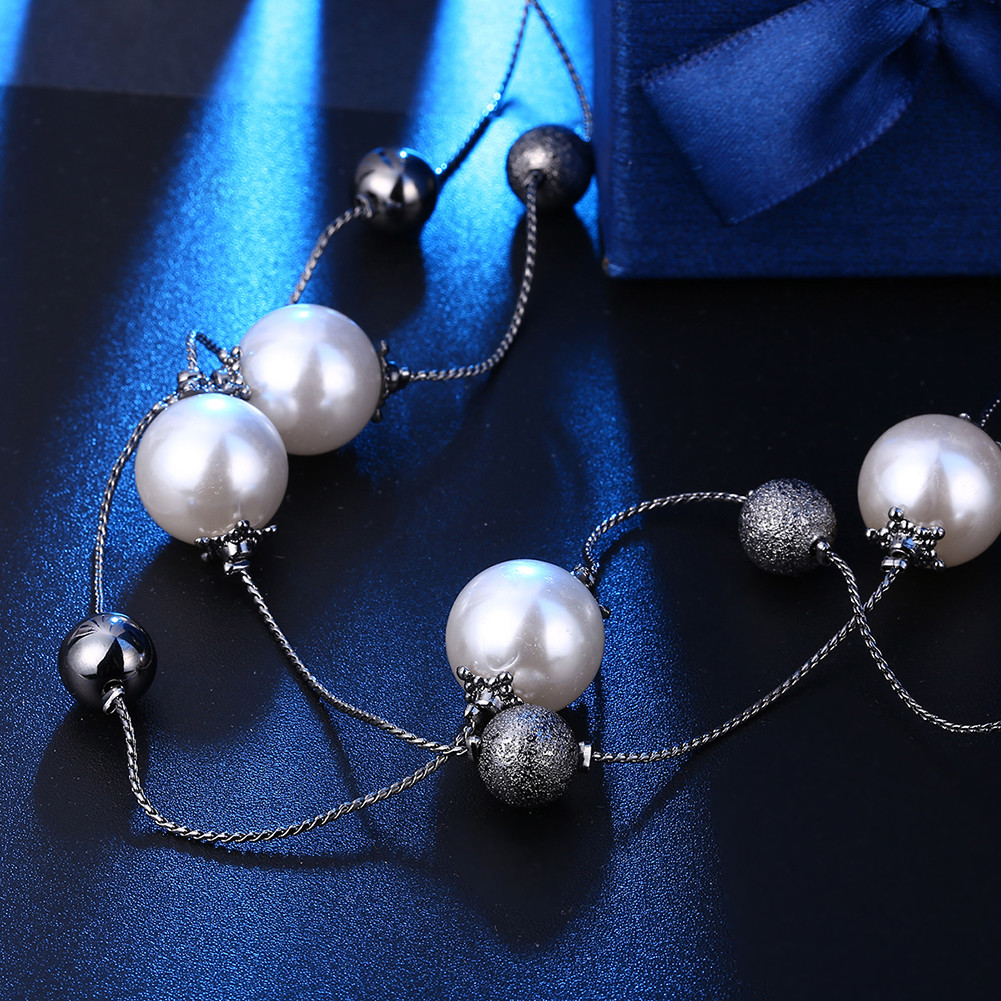 Chic Two Layer White Pearl Glass Woman Chain Wedding Necklace N-A550 Gift