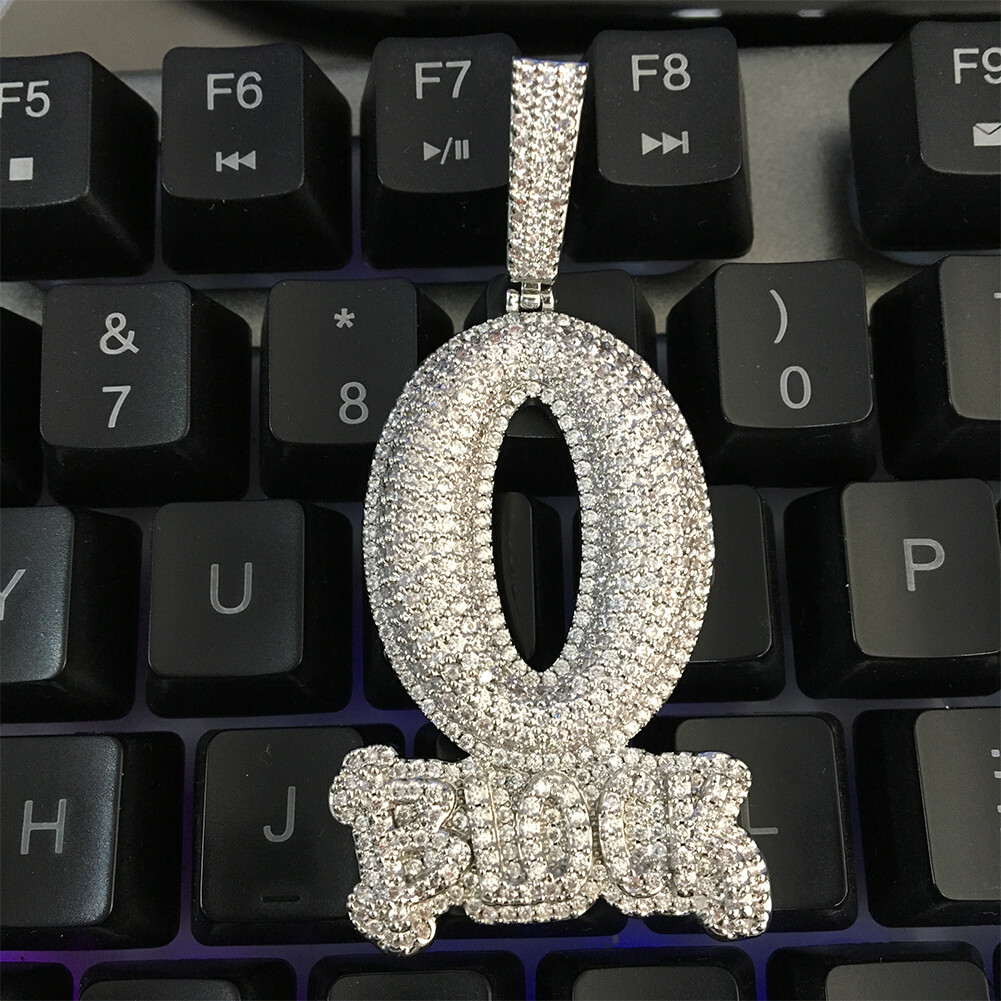 Hip Hop Art Letter “O-BLOCK” Pendant Necklace Bling Full Zircon Men Jewelry Gift