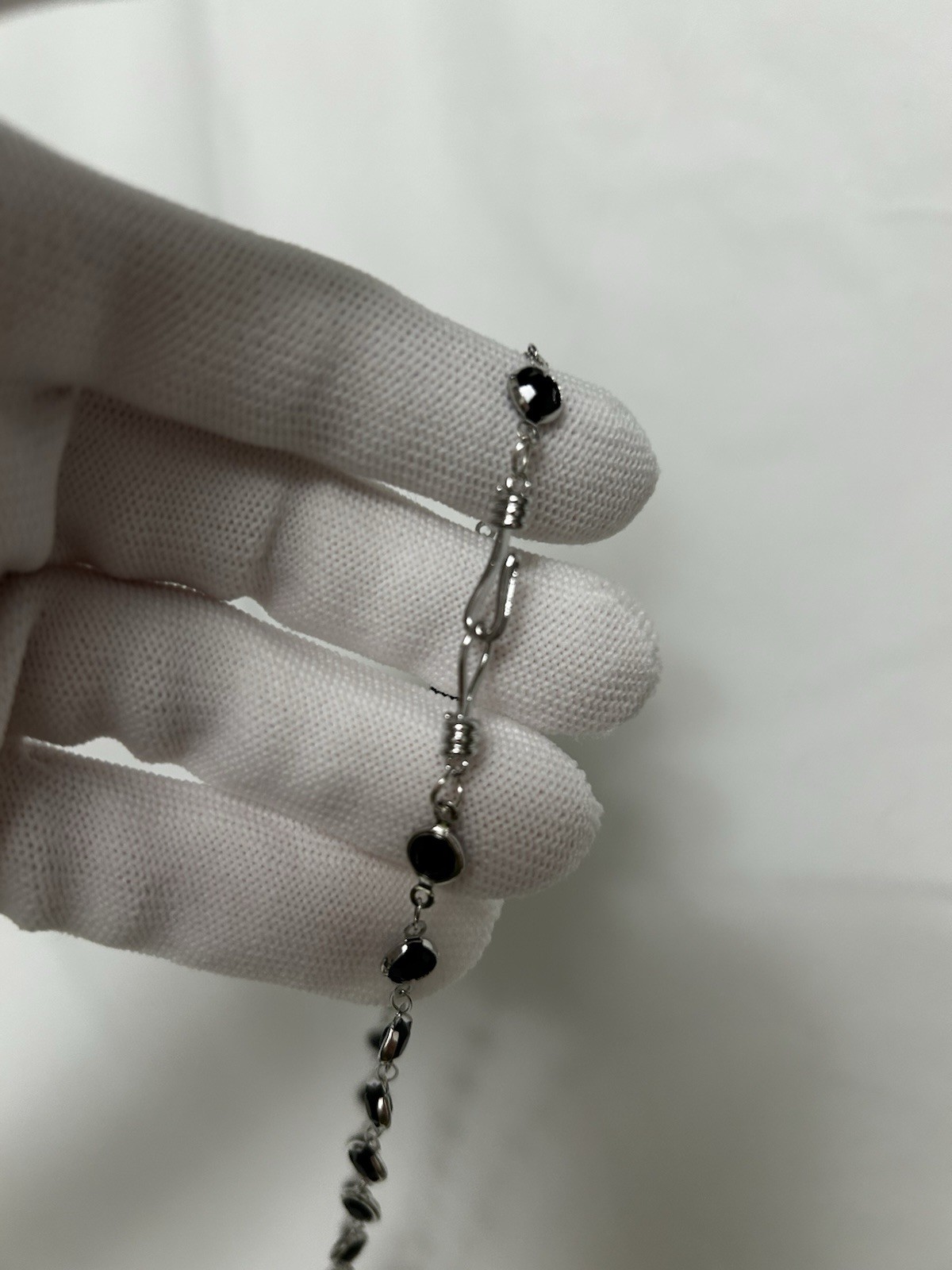 Necklace pendant 3 Bows 2 Butterflies Charms Silver Color Black Faceted Beads,