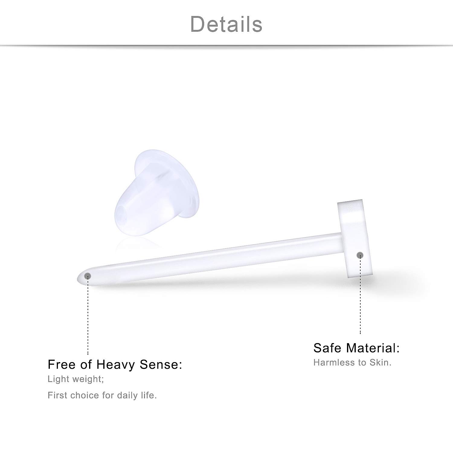 20G Clear Earring Retainer Acrylic Plastic Earring Posts Clear Ear Pins with