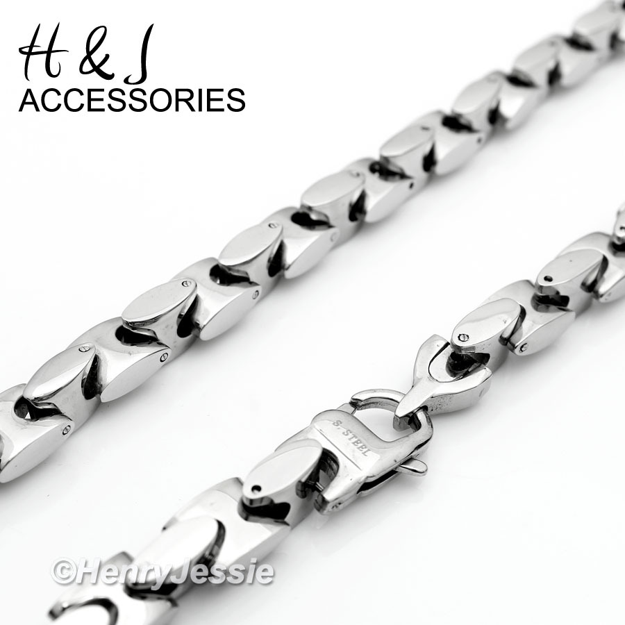 18-40″316L Stainless Steel HEAVY 8mm Silver Interlock Bones Link Chain Necklace