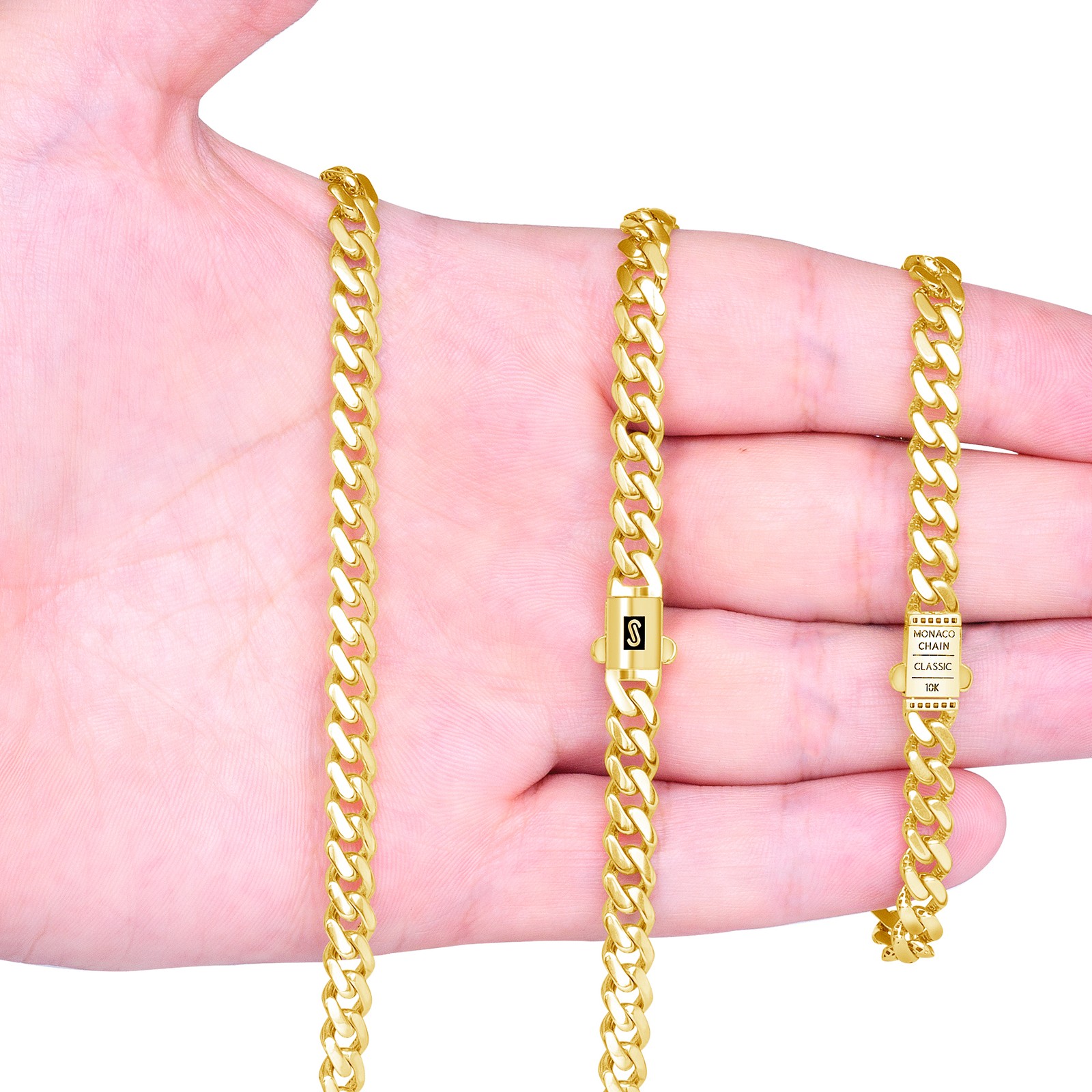 10K Yellow Gold Miami Cuban 6mm Monaco Chain Bracelet Mens Womens 6″ 7″ 8″ 9″