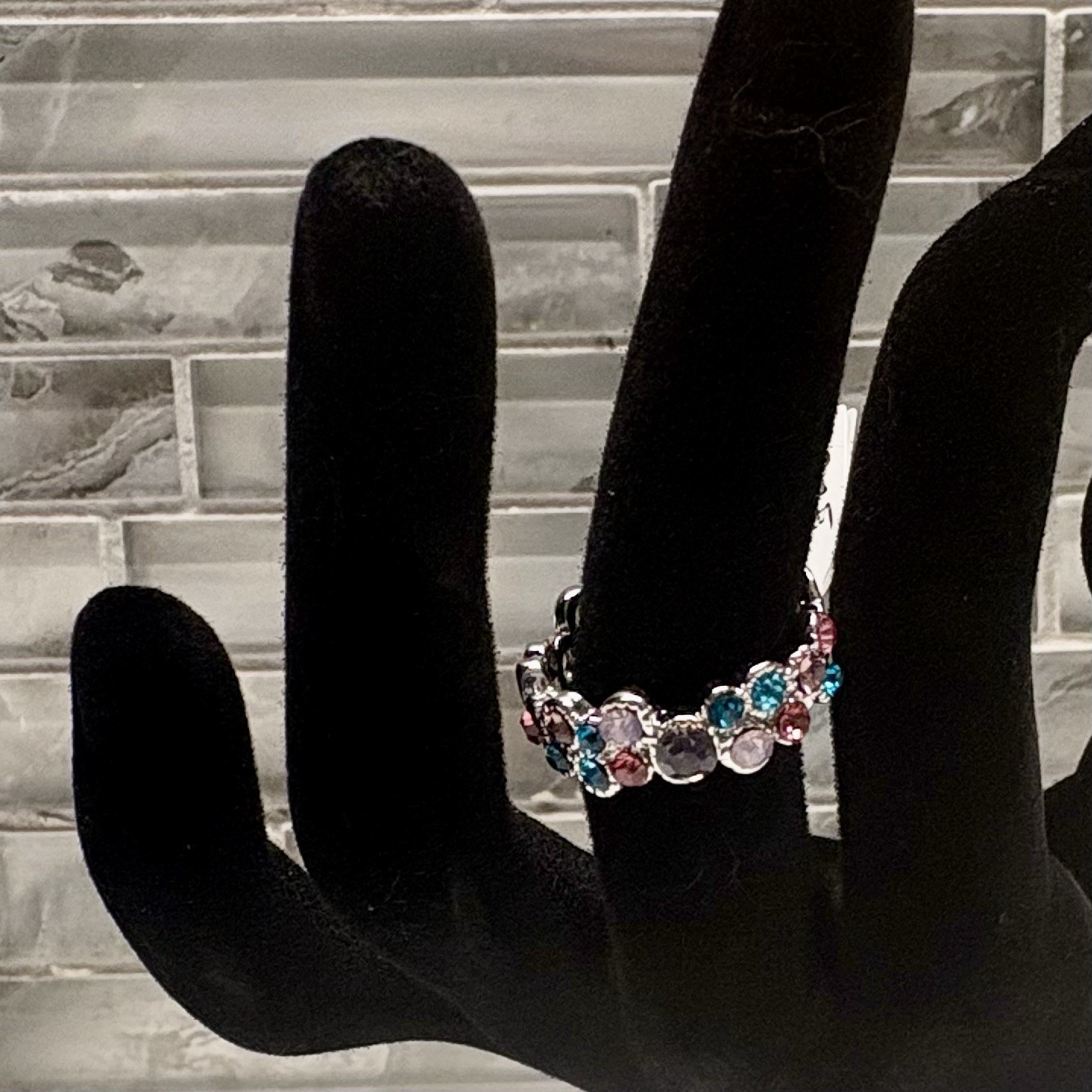 Sparkly multi-color rhinestone silver Band ring. See Description for sizes. NWT