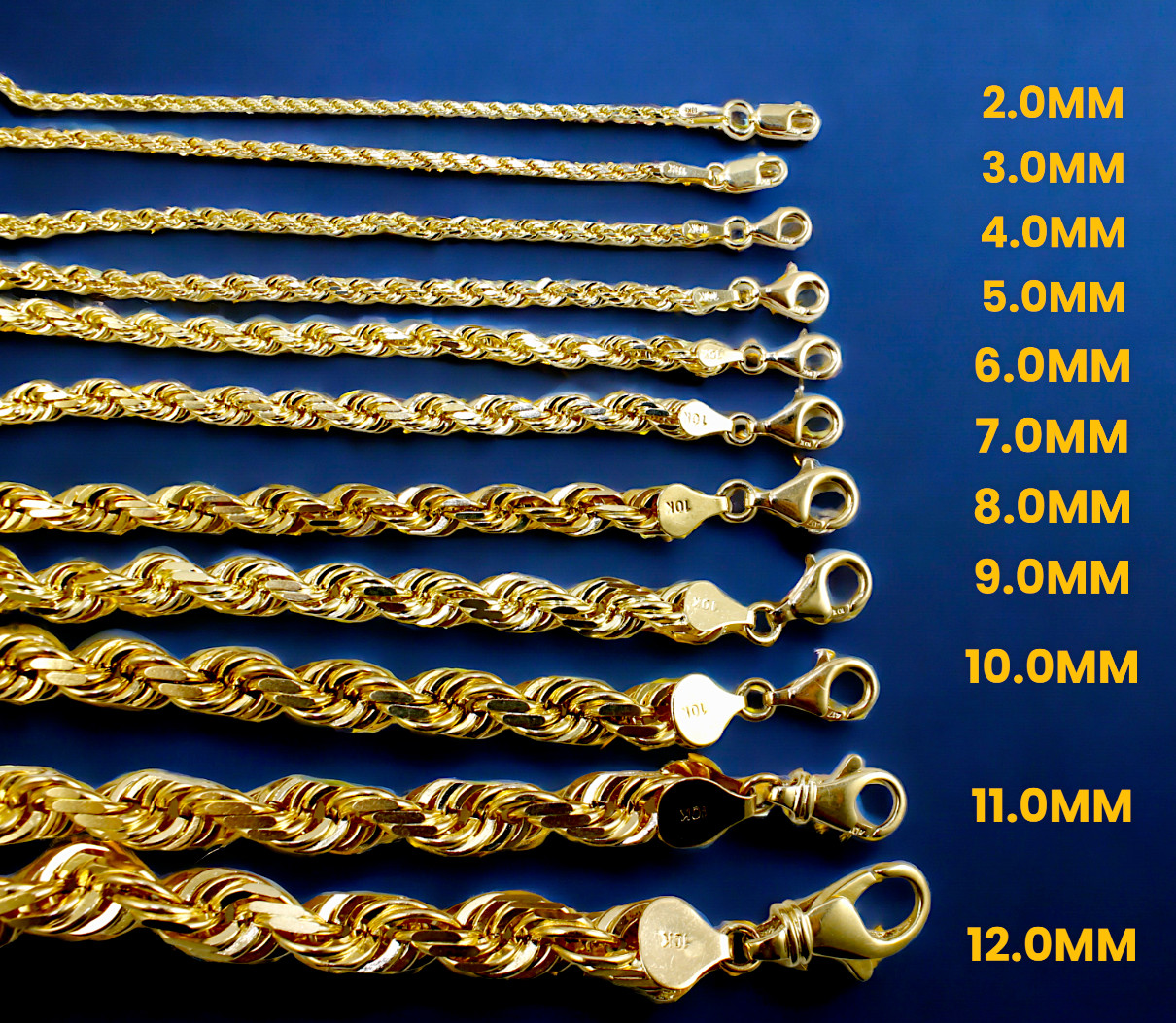 10K Yellow Gold SOLID Rope Bracelet Chain Diamond Cut Men Women 1mm-10mm 7″-9″