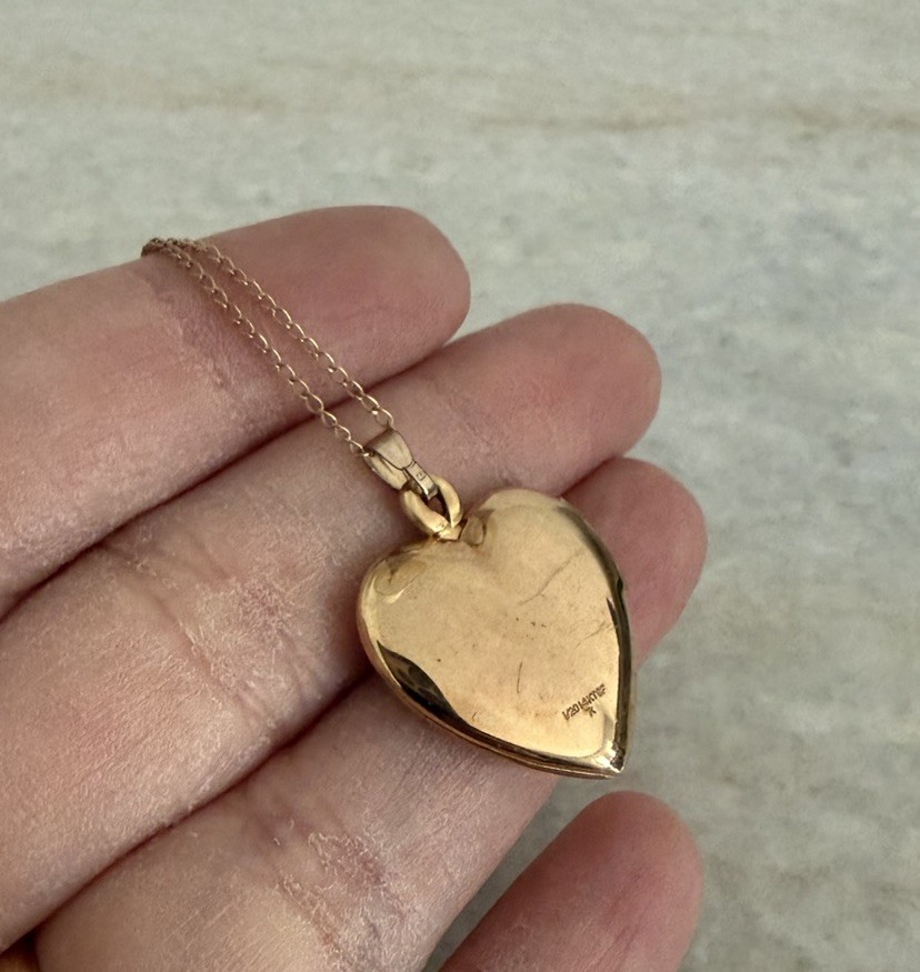 Vintage 1/20 14K Yellow Gold Filled Heart Photo Locket & 18″ Necklace Chain