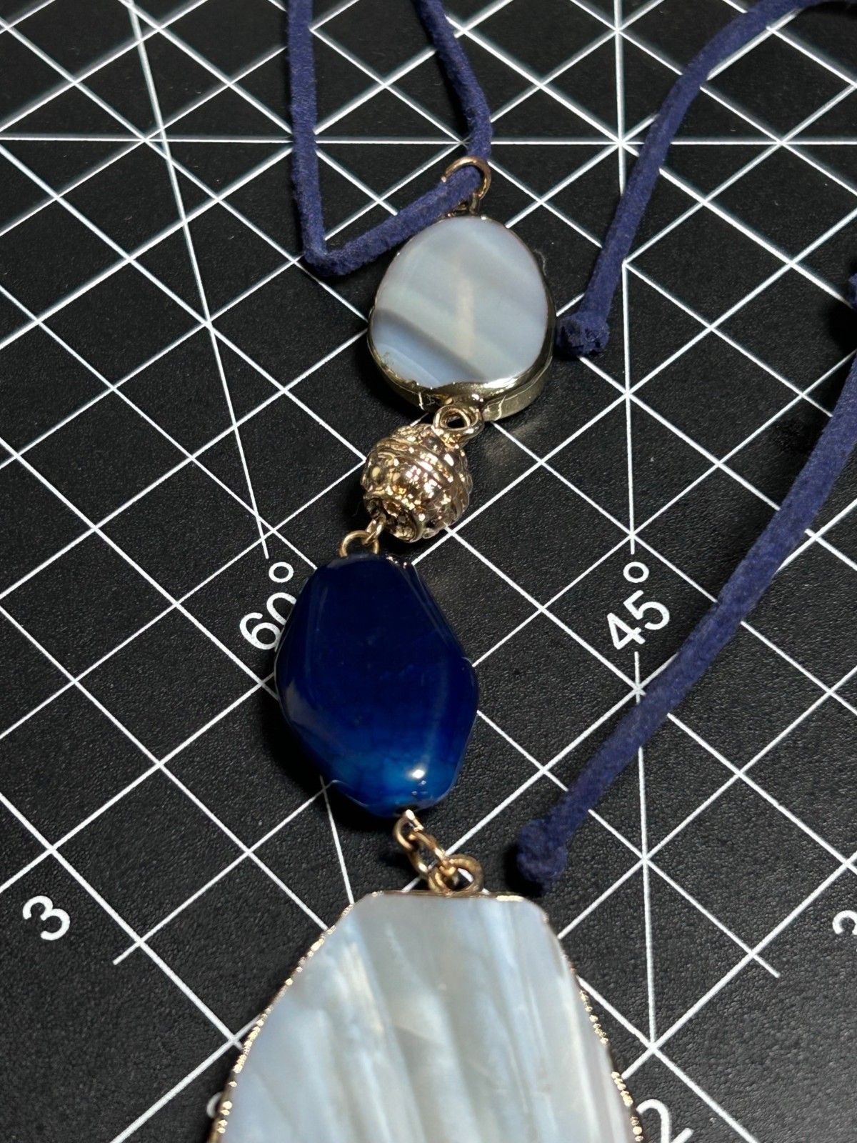 VERSONA Jewelry Royal Blue Statement Necklace Blue Lace Agate Deep Blue Stone