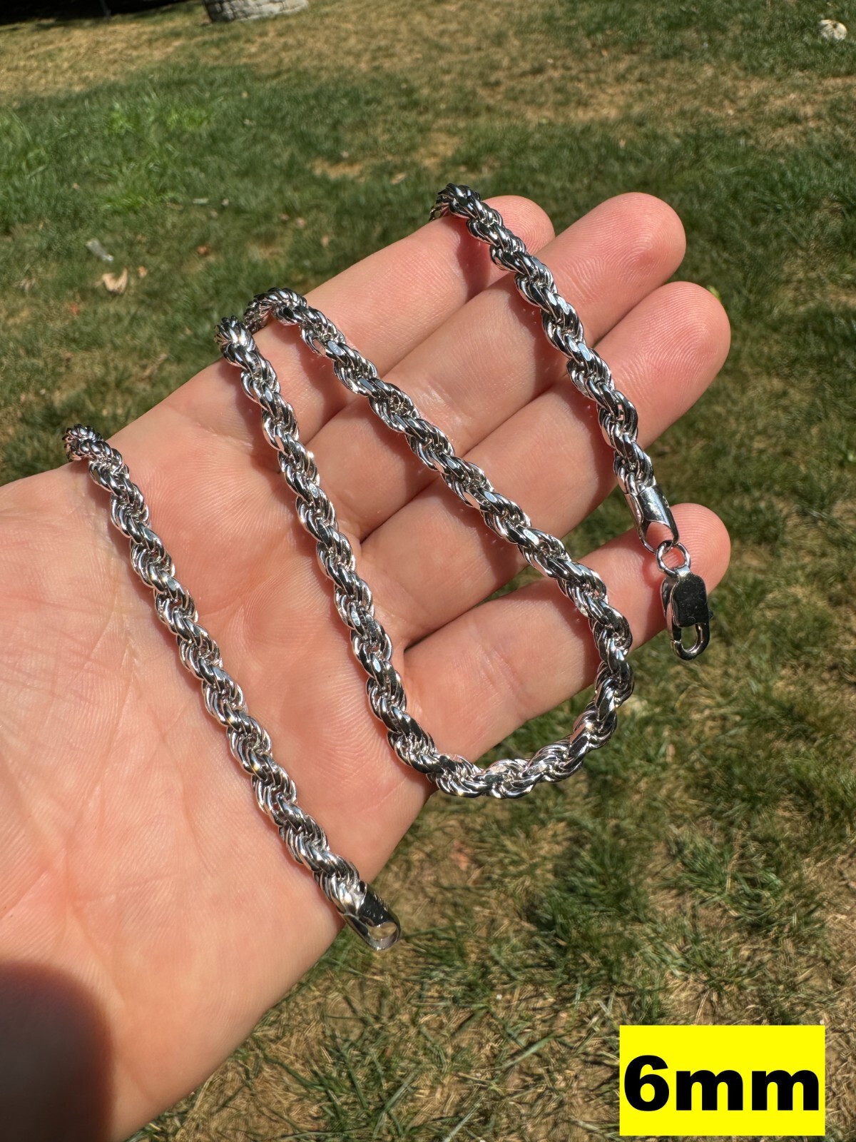 Real Solid 925 Silver W. Rhodium Finish Rope Chain 1.5-6mm Necklace Mens Ladies