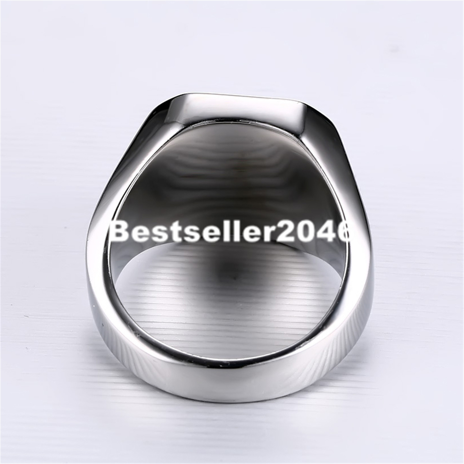 Men’s Stainless Steel Black Glass Signet Promise Ring Wedding Band Size 7-13
