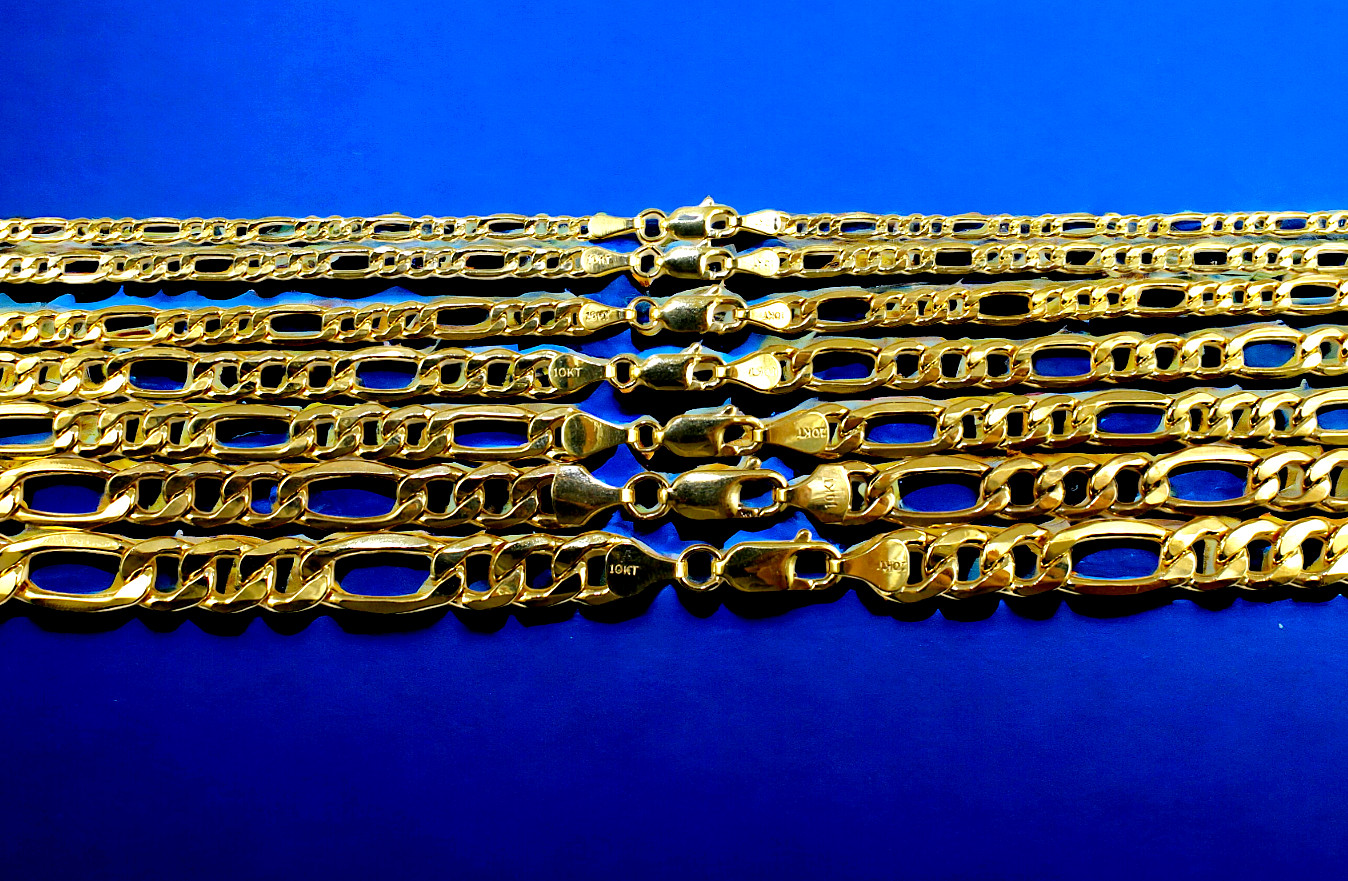 10K Yellow Gold Figaro Necklace Bracelet Chain Italian Real Gold 2mm-8mm 7″-30″
