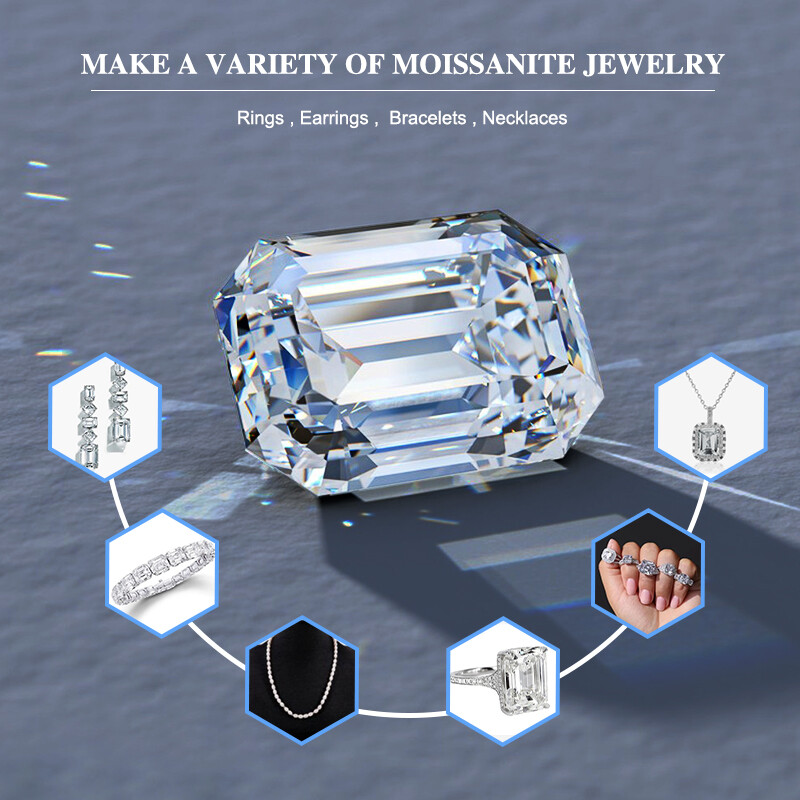 US 2-14mm GRA Certified Loose Moissanite Emerald Cut Stones D VVS1 All Sizes