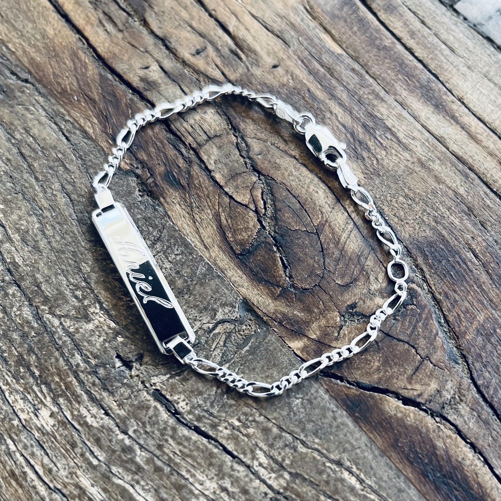 925 Sterling Silver Figaro Link Childrens ID Bracelet Free Engraving