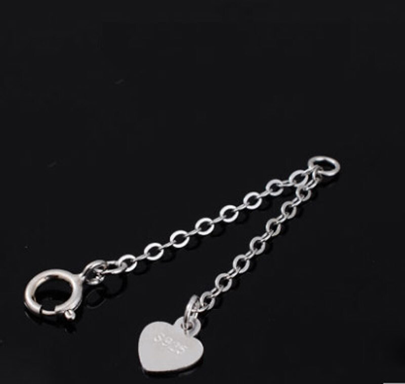 Real 925 Sterling Silver Necklace Extender Heart Drop End Safety Chain Extension