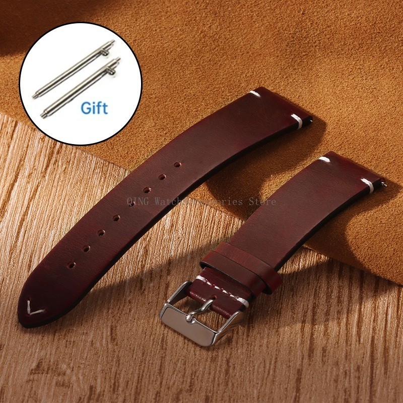 Retro Oil Wax Genuine Leather Watch Band 18 19 20 21 22 24mm Thin Cowhide Strap.