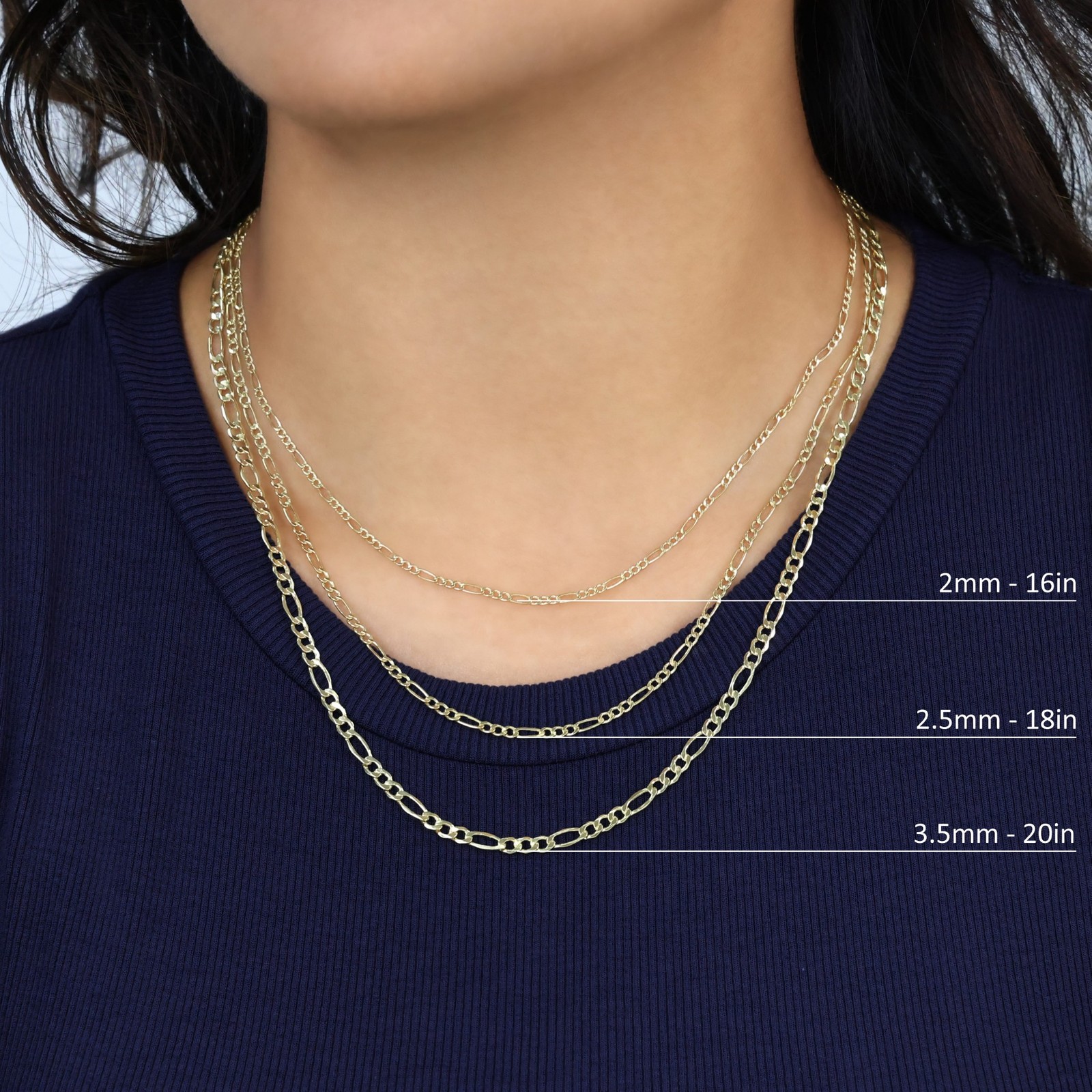 10K Real Yellow Gold 2mm-9mm Italian Figaro Link Chain Pendant Necklace 16″- 30″
