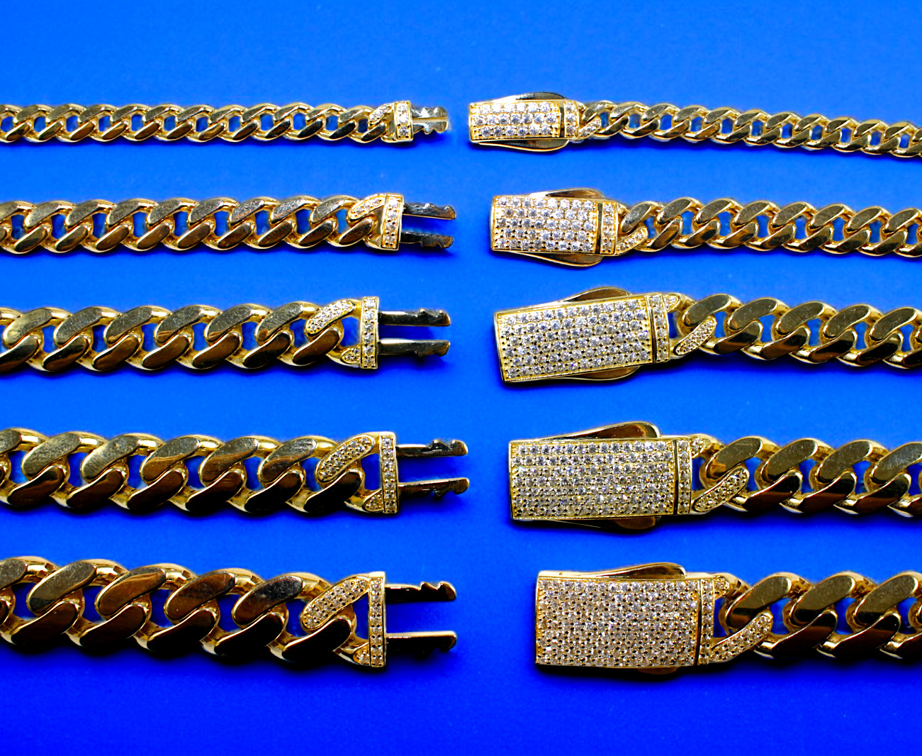 14K Yellow Gold Monaco Miami Cuban Link Chain Necklace CZ Pave 6mm-13mm 7″-30″