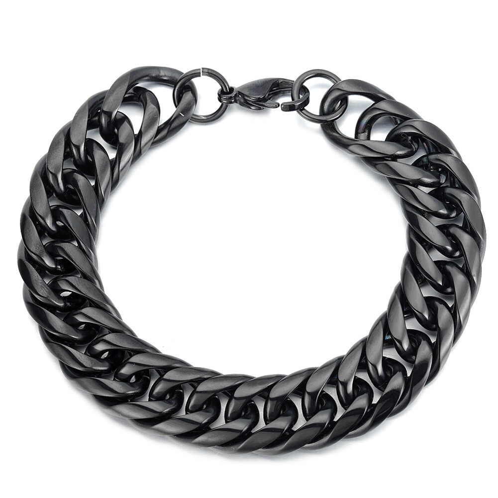 11mm/13mm Black Stainless Steel Cuban Link Chain Necklace 16inch-40inch for Men