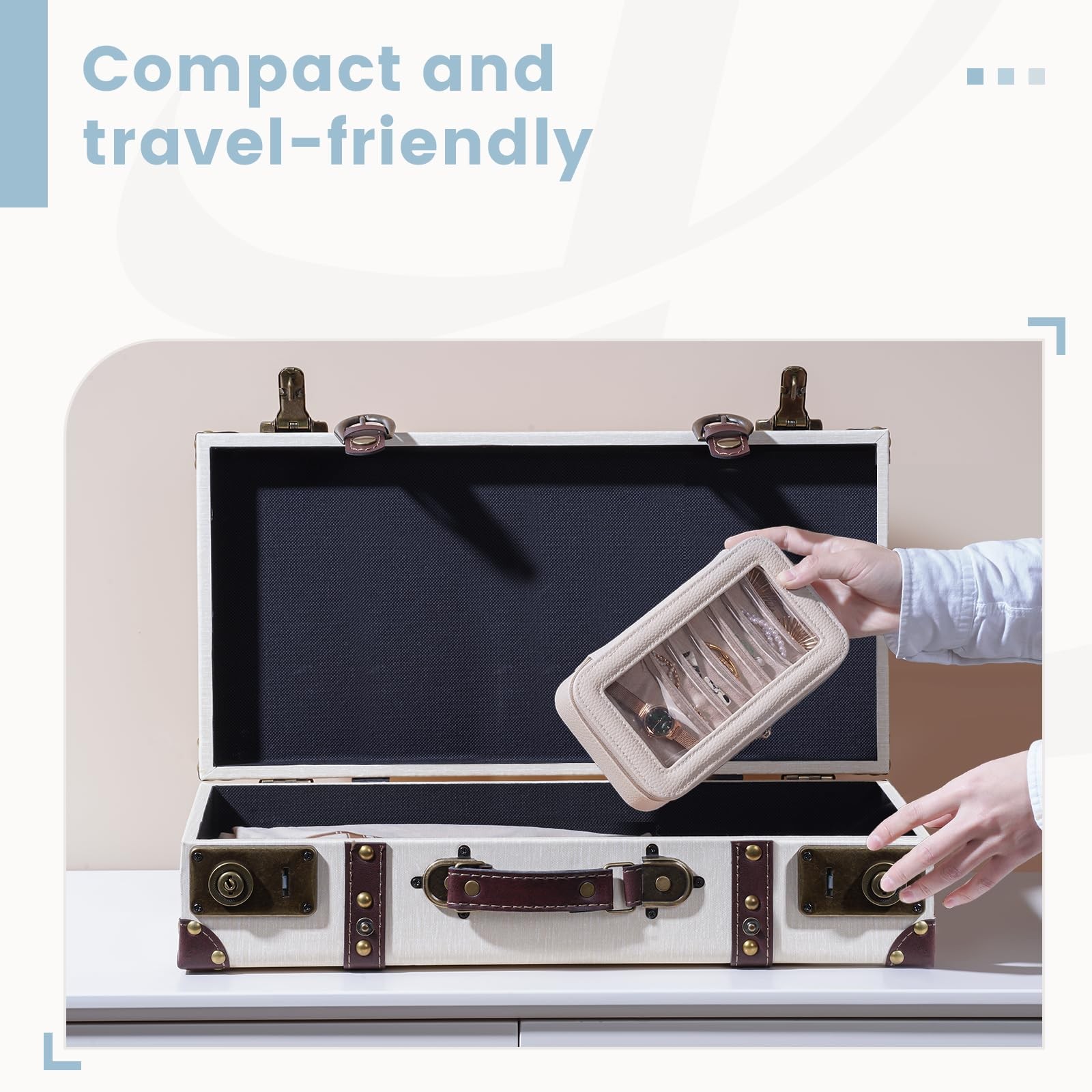 8 in 1 Travel Jewelry Case with Velvet Pouches, Clear Window Travel Jewelry O…