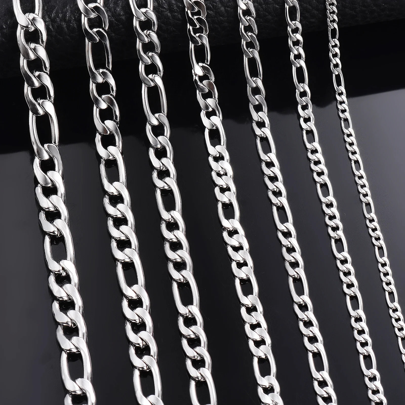 Silver Figaro Chain Necklace Men Women Cuban Link Necklaces Lobster Clasp Gift
