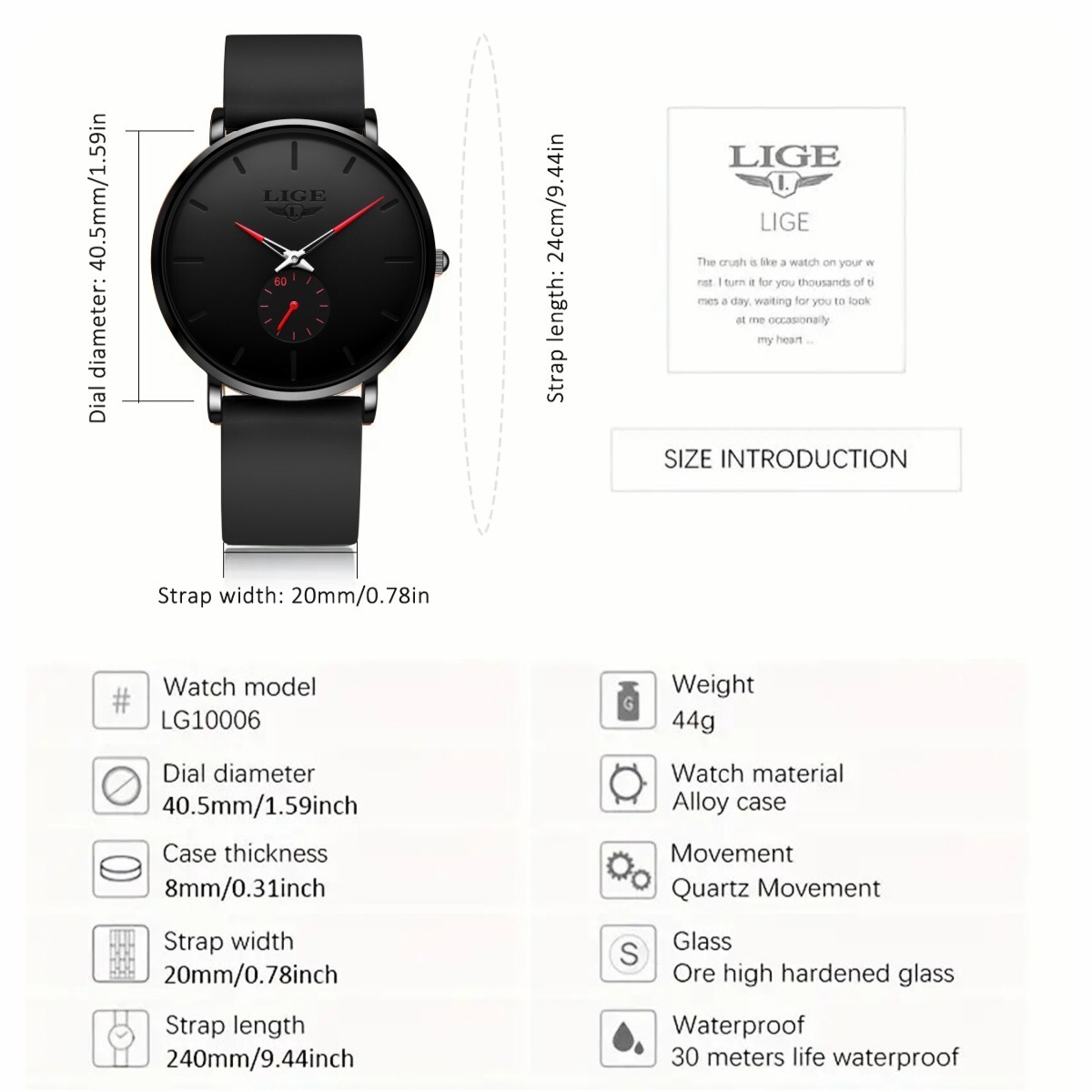 Men’s Quartz Watch Ultra-thin Silicone Strap Waterproof Stylish Male Wristwatch