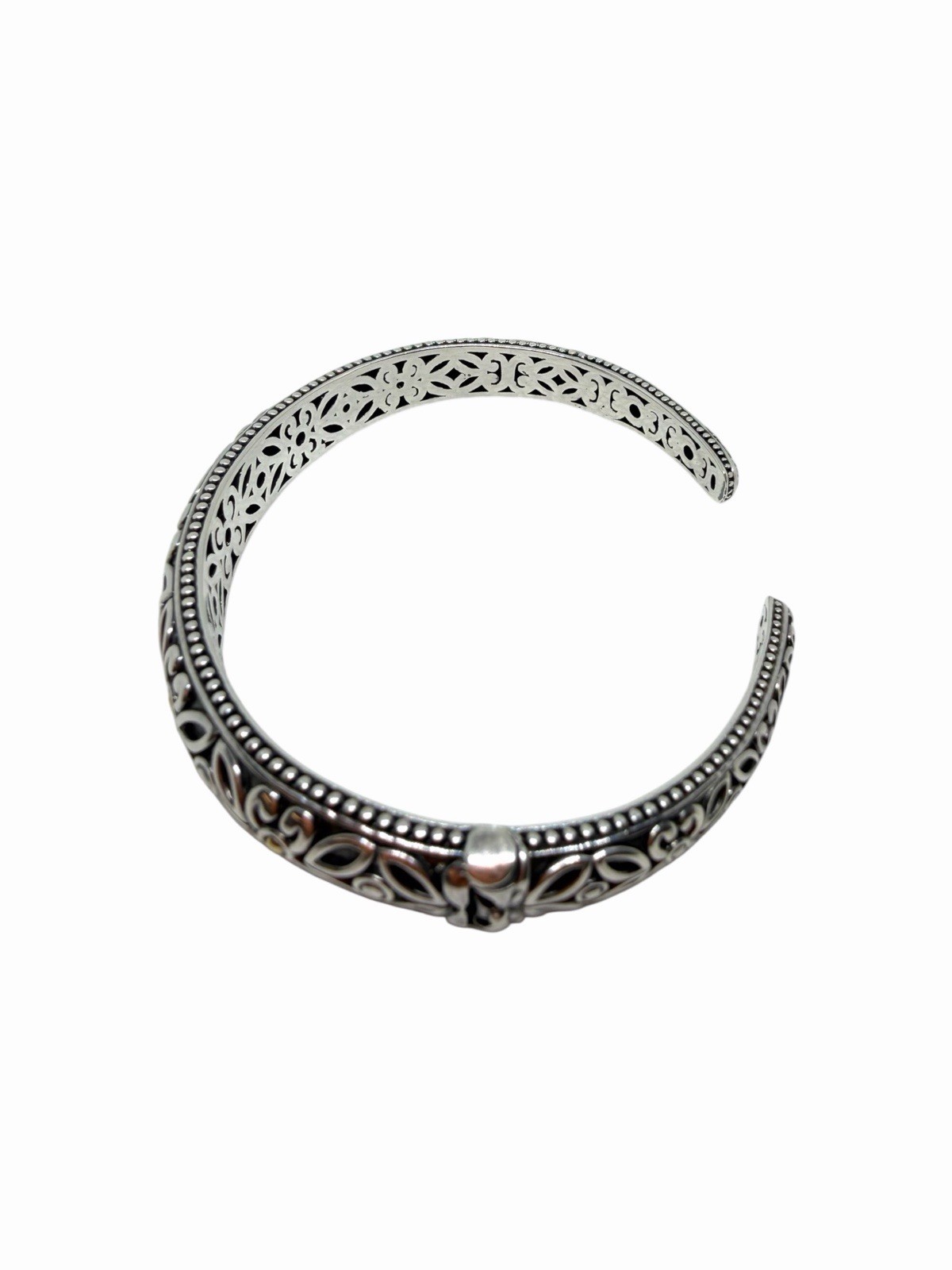 Angela By John Hardy Sterling Silver 14Kt Gold Floral Hinged Cuff Bracelet