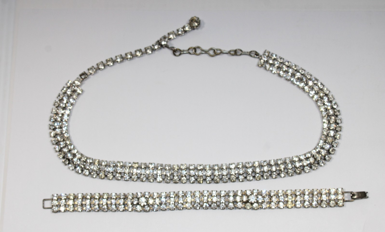 Antique Vintage Rhinestone Necklace and Bracelet Clear and Bright #RL449