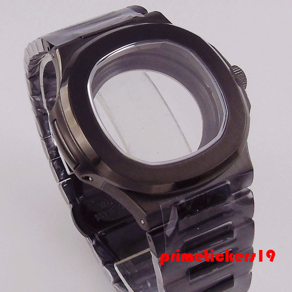 Black Pvd Square Watch Case Bracelet Dial Hands Set Sapphire Fit NH34 NH35 NH36
