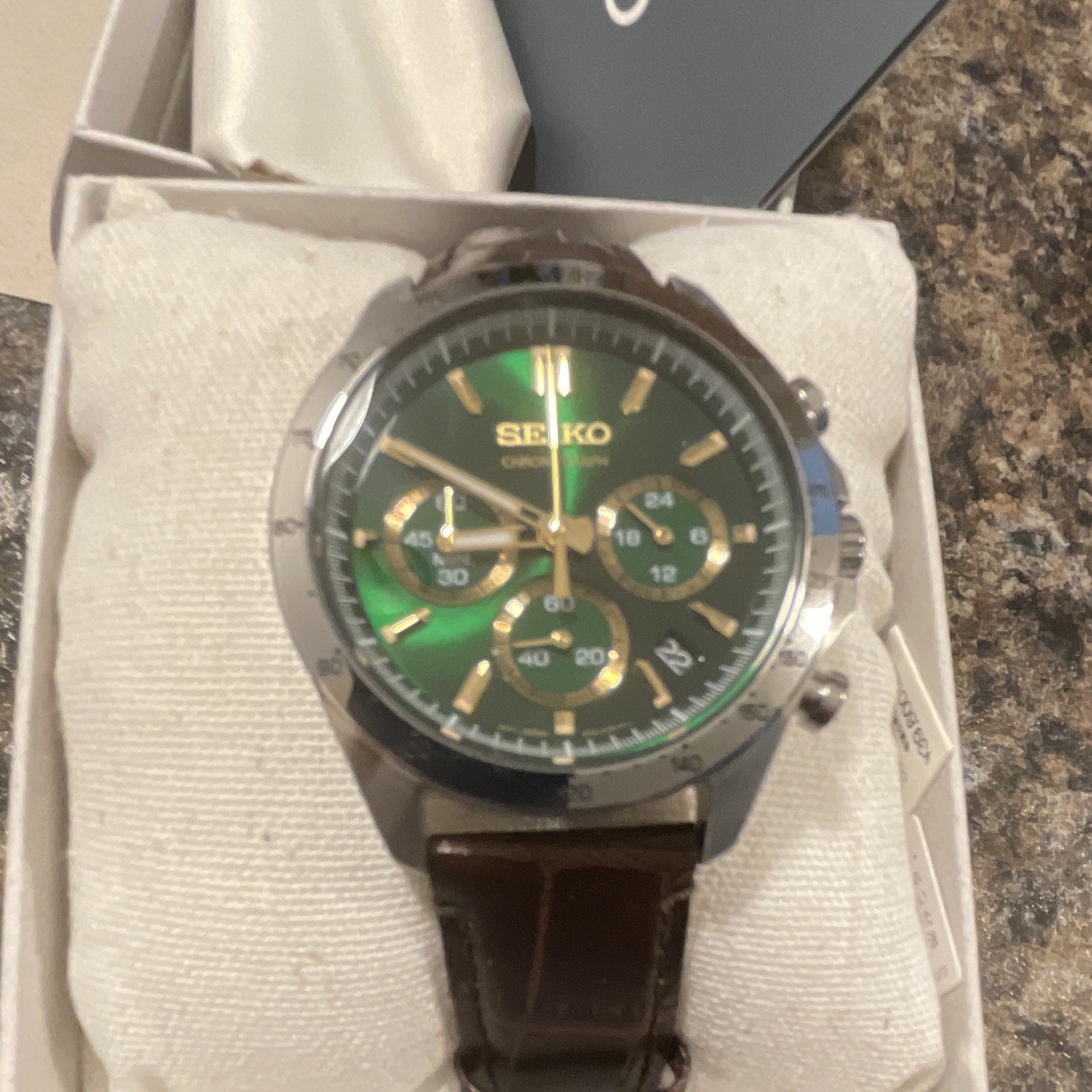SEIKO Spirit SBTR017 Green Chronograph Quartz Leather band Men Watch New