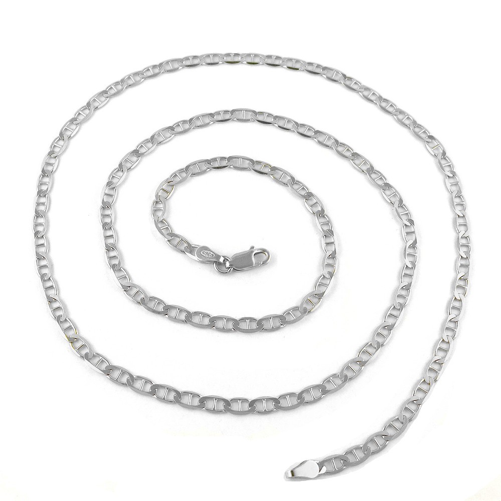 Italian .925 Sterling Silver 3.5MM Flat Mariner Link Chain Necklace 18″ – 36″