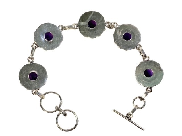 Amethyst Gemstone Bracelet Silver Chain Link Handmade 16.4 grams 7 inch