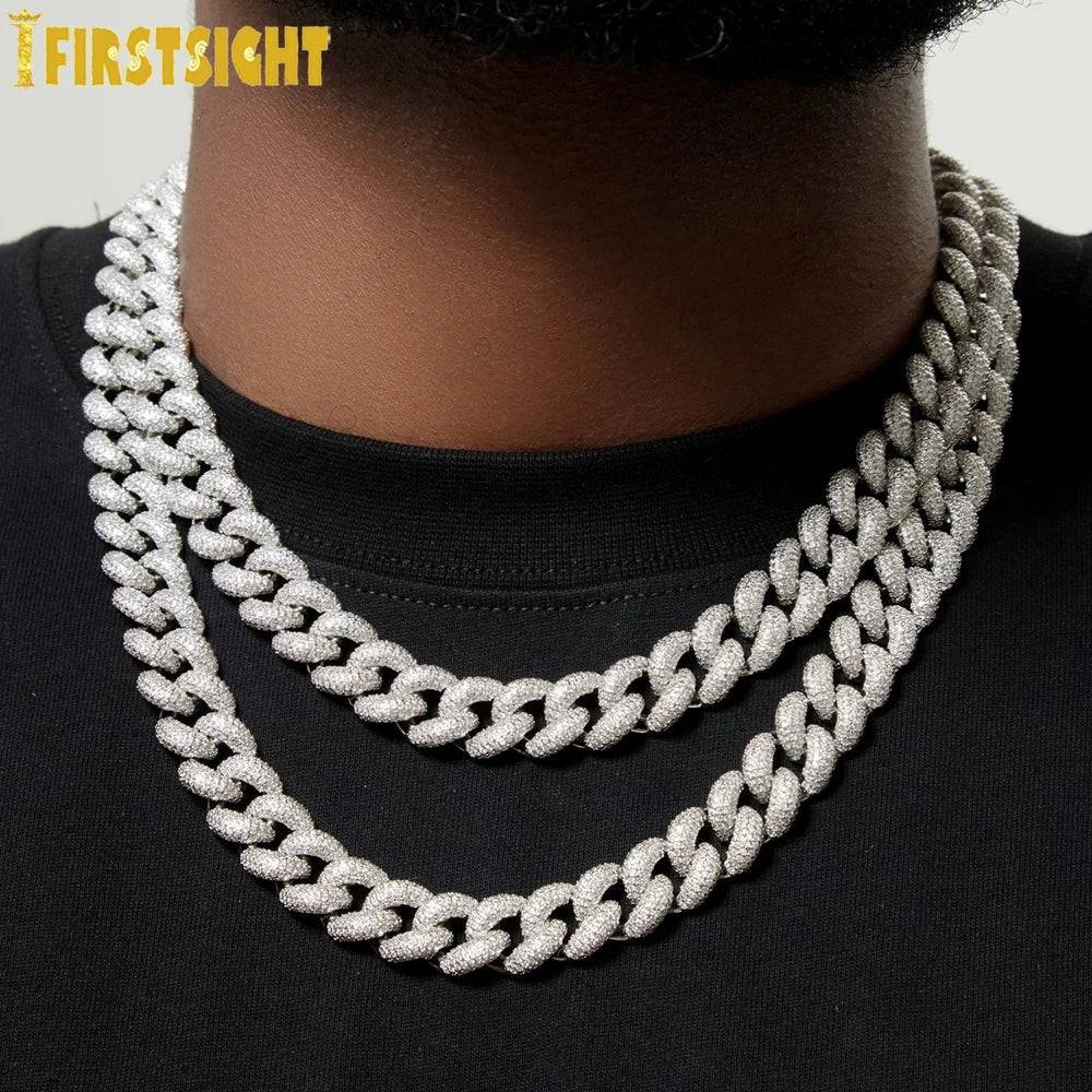 Men’s Iced Cuban Link Chain Necklace 15 mm Silver Tone