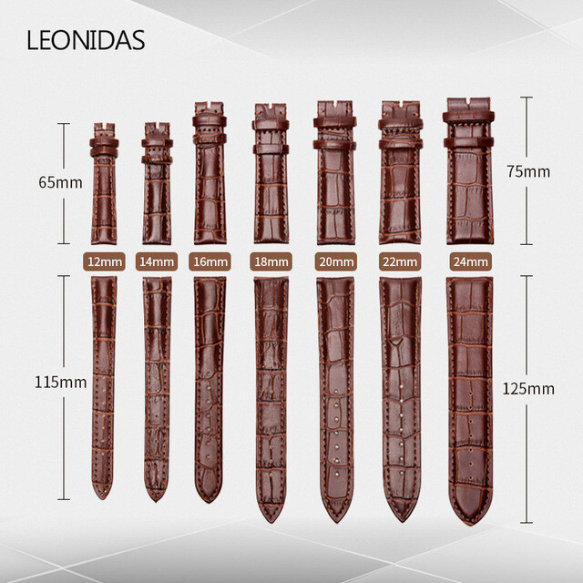 12-24MM Watch Band Strap Genuine Leather Deployment Clasp Buckle Black